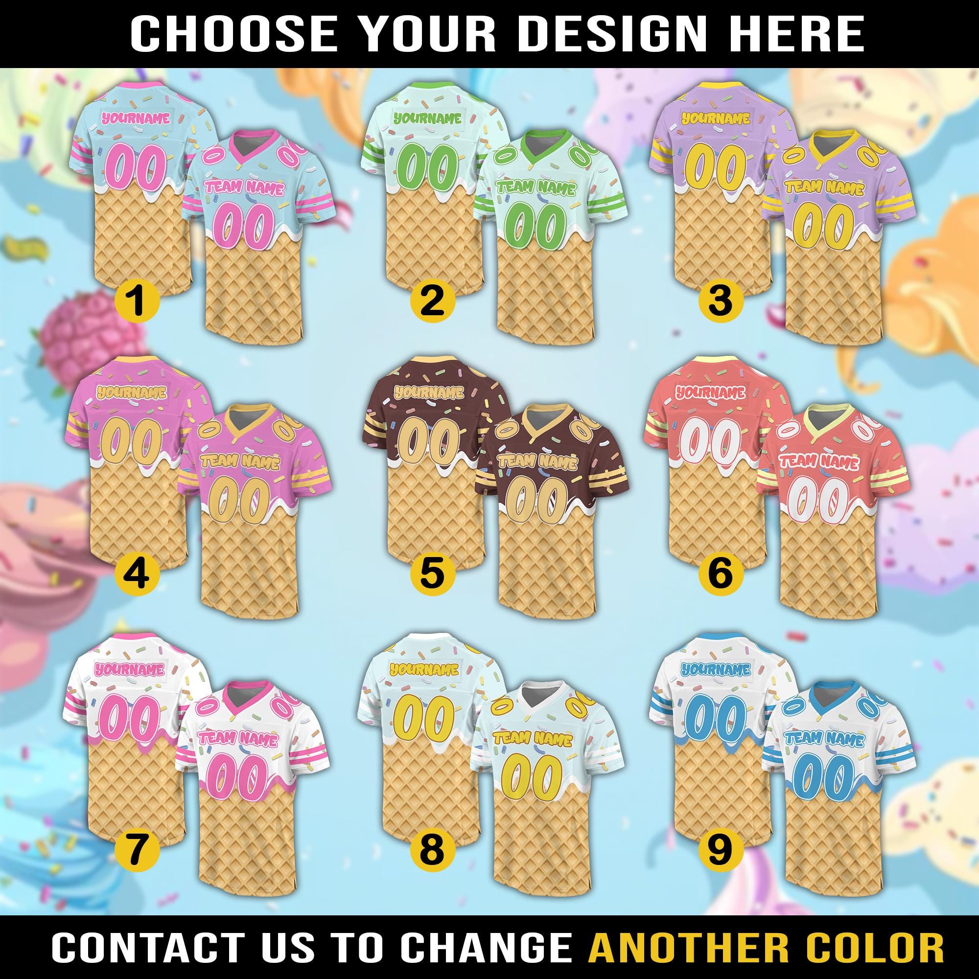 Personalized Team Name Number Ice Cream Drip Football Jersey Shirt, Custom Jersey Kids Sprinkle Drip Birthday Boy Jersey, Ice cream party