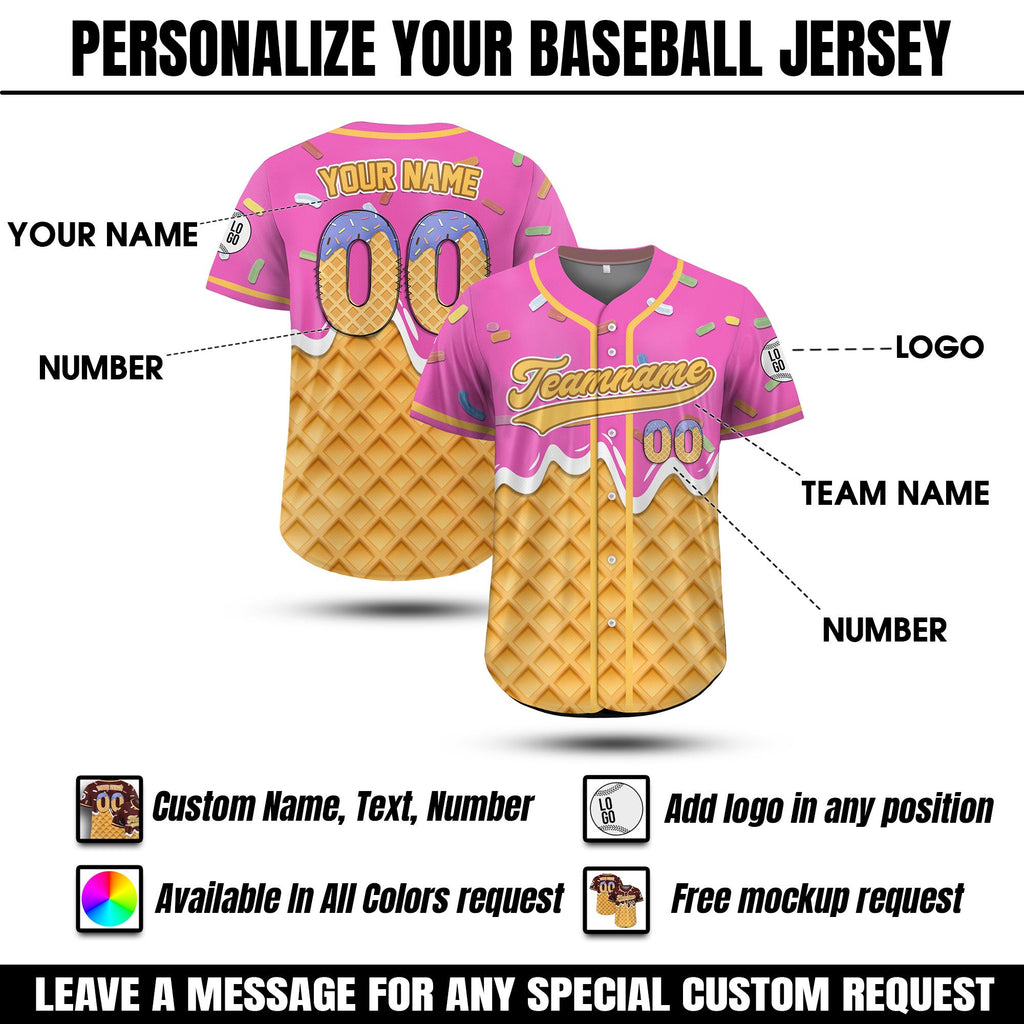 Personalized Ice Cream Drip Baseball Jersey for Men Women Youth Kid, Custom Sprinkle Drip Baseball Matching Family Shirt, Summer Outfit
