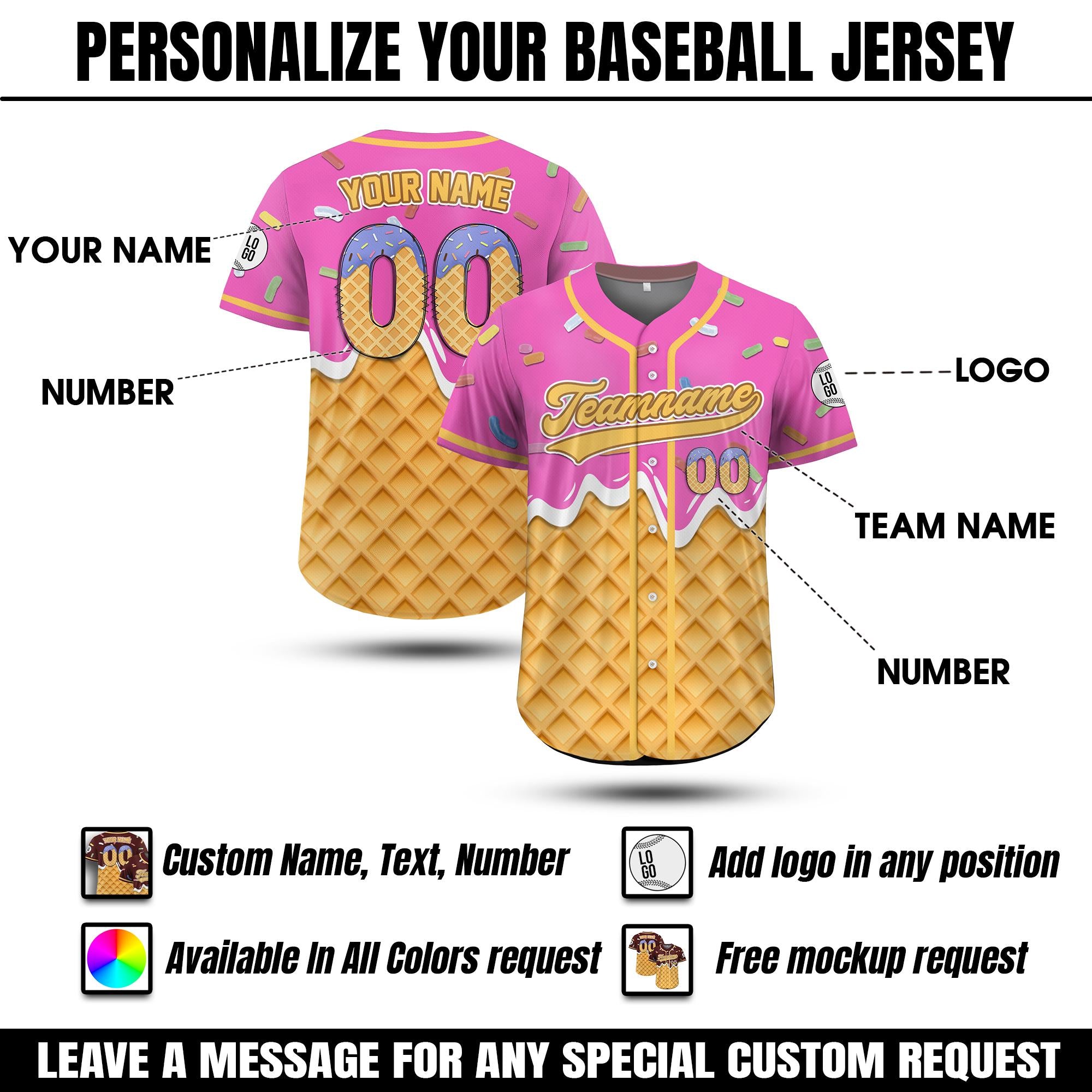 Personalized Ice Cream Drip Baseball Jersey for Men Women Youth Kid, Custom Sprinkle Drip Baseball Matching Family Shirt, Summer Outfit
