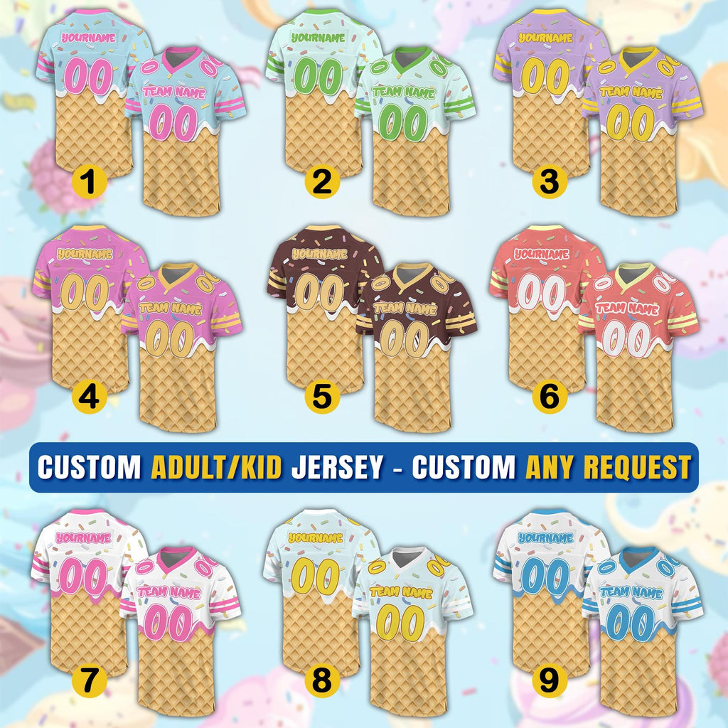 Personalized Name Ice Cream Drip Football Jersey Shirt, Custom Jersey Kids Sprinkle Drip Football Jersey Uniform For Football Team Gift