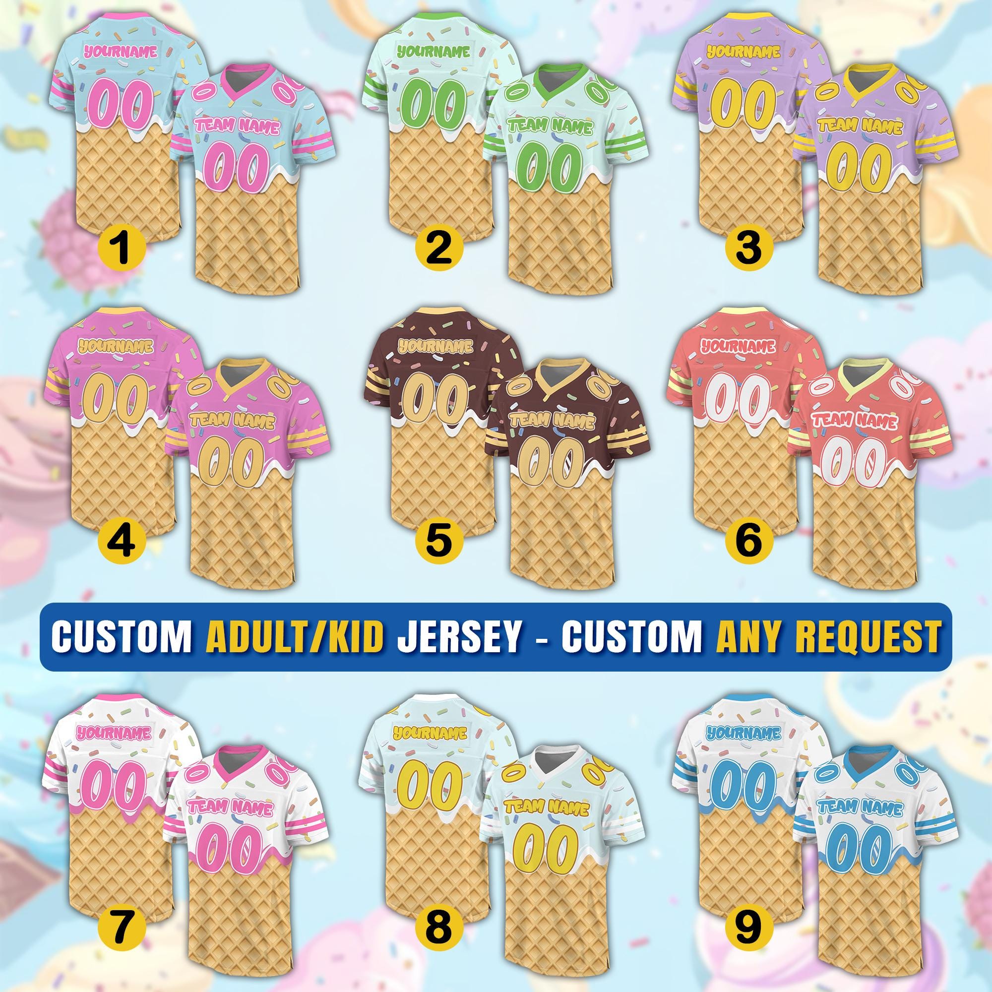 Personalized Name Ice Cream Drip Football Jersey Shirt, Custom Jersey Kids Sprinkle Drip Football Jersey Uniform For Football Team Gift