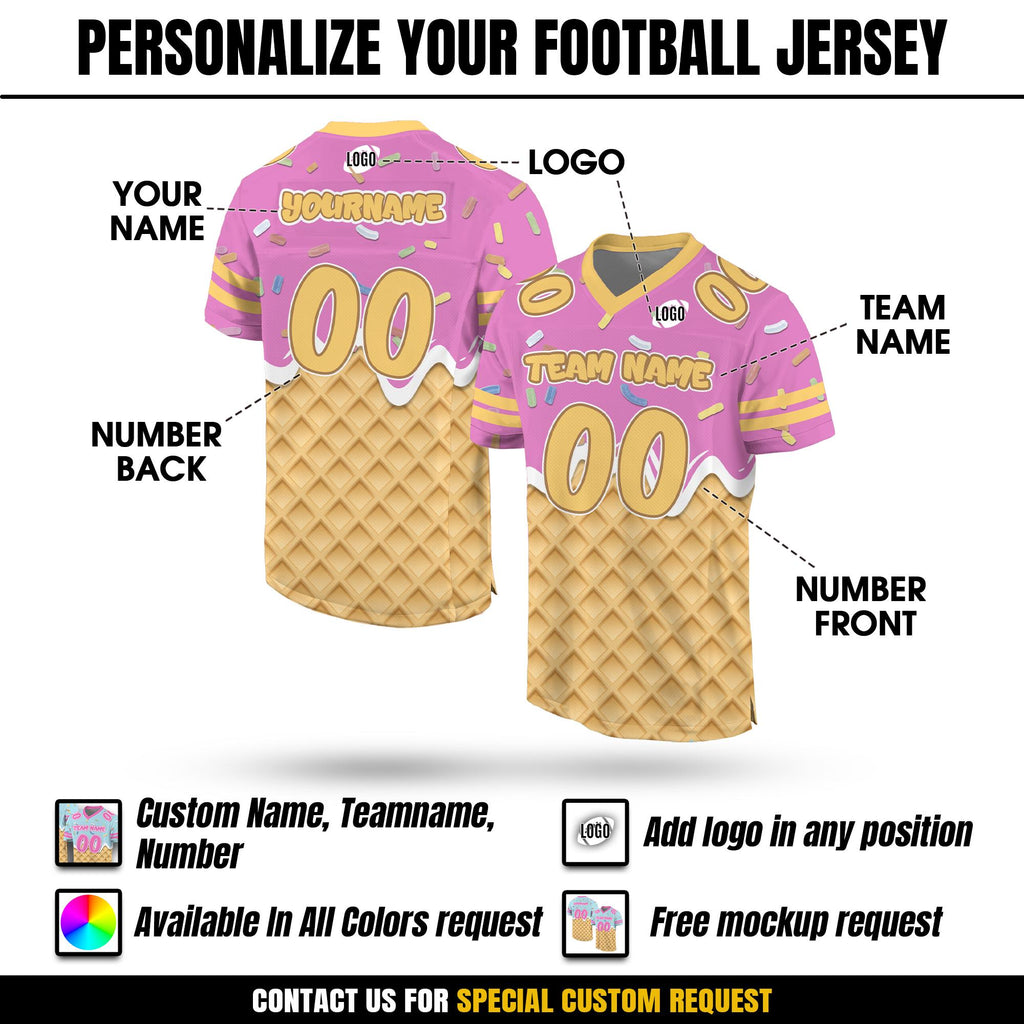 Personalized Name Ice Cream Drip Football Jersey Shirt, Custom Jersey Kids Sprinkle Drip Football Jersey Uniform For Football Team Gift