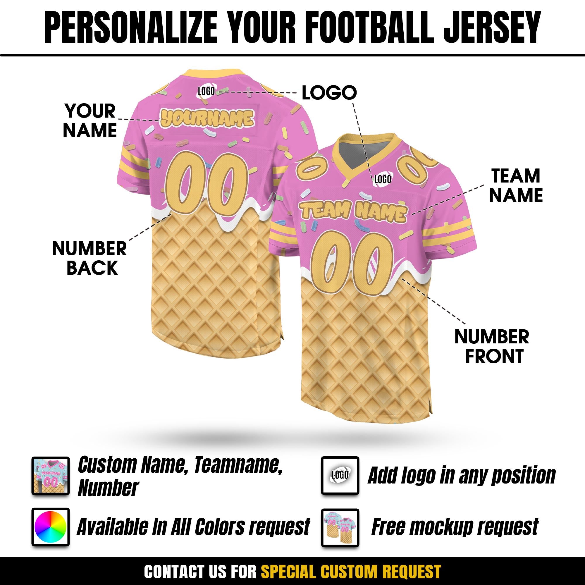 Personalized Name Ice Cream Drip Football Jersey Shirt, Custom Jersey Kids Sprinkle Drip Football Jersey Uniform For Football Team Gift