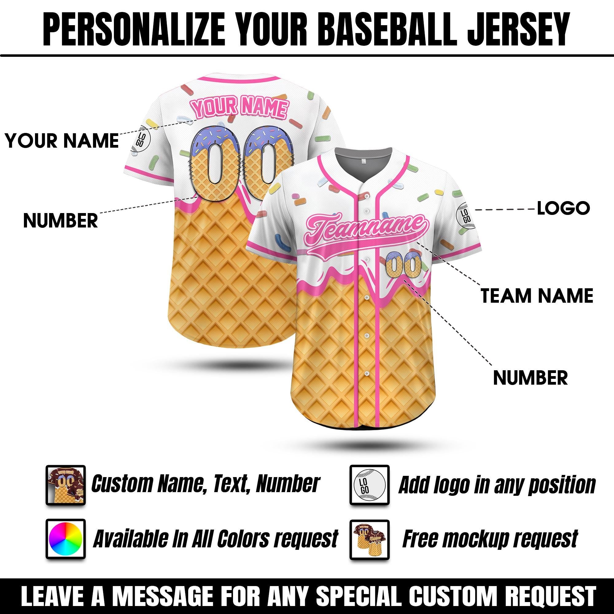 Custom Drip Baseball Jersey with Sprinkles for Adult Kid, Personalized Team Shirt for Summer, Matching Ice Cream Theme Jersey for Family