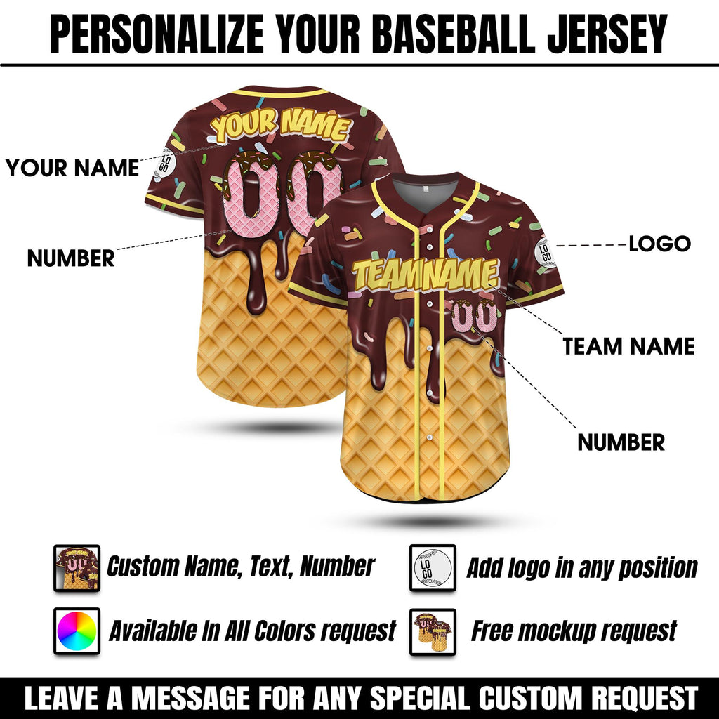 Custom Ice Cream Drip Jersey Uniform for Adult Kid, Personalized Sprinkle Drip Baseball Matching Family, Baseball Season Gift