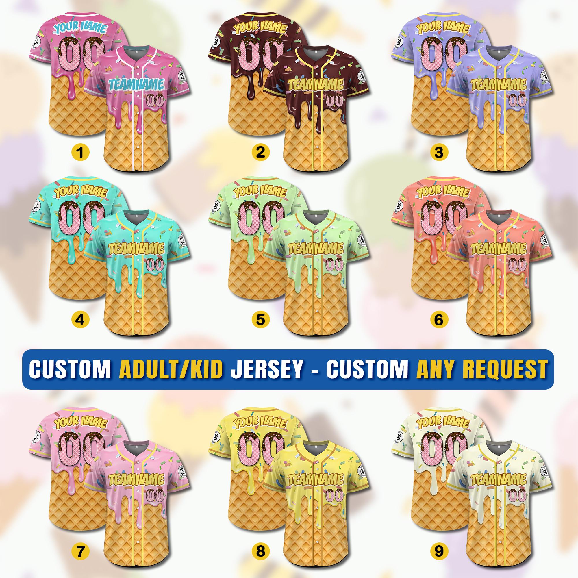 Custom Ice Cream Drip Jersey Uniform for Adult Kid, Personalized Sprinkle Drip Baseball Matching Family, Baseball Season Gift