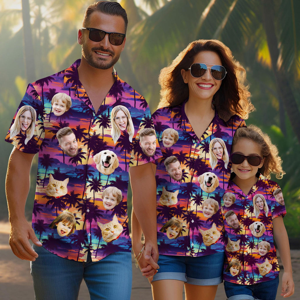 Personalized Photo Hawaiian Shirts with Face, Custom Hawaiian Shirt with Photo, Gifts for Girlfriend Boyfriend,Tropical Beach Pet Face Shirt