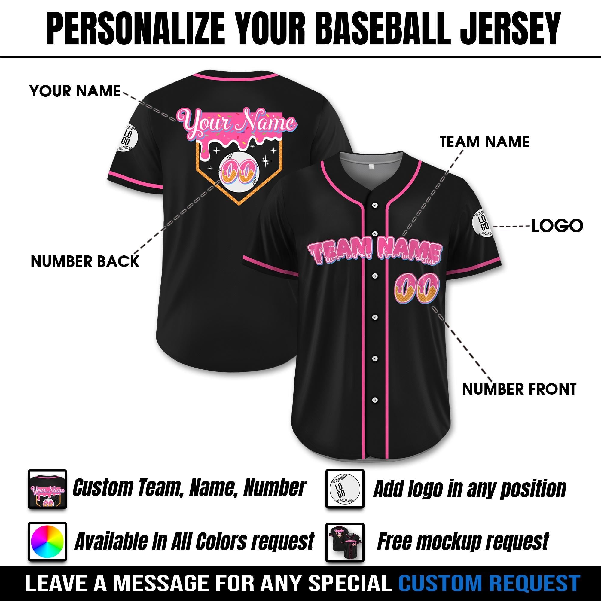 Personalized Birthday Baseball Jersey Ice Cream Drip, Custom Ice Cream Waffle Jersey, Ice Cream Drip Baseball Team Shirt, Birthday Gifts