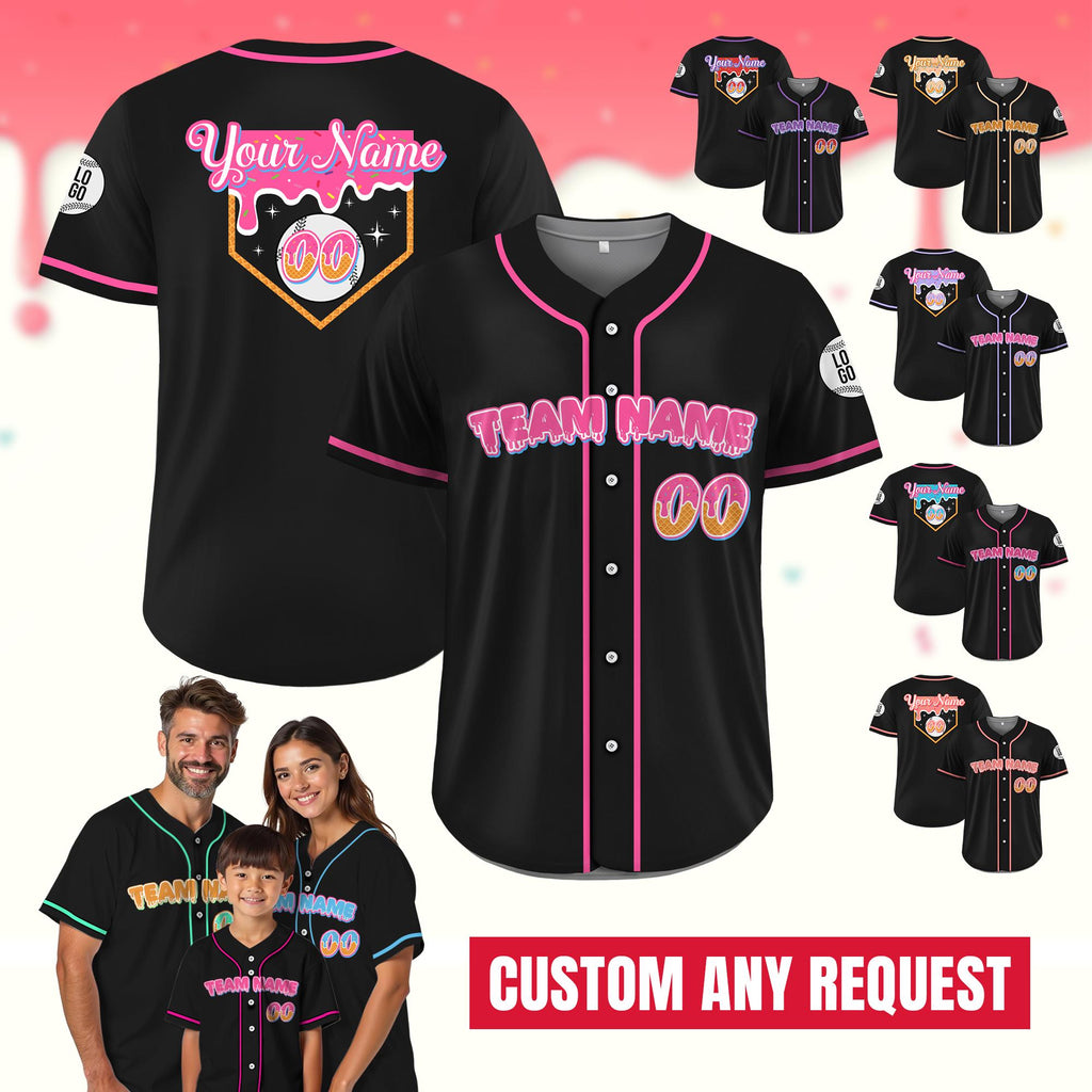 Personalized Birthday Baseball Jersey Ice Cream Drip, Custom Ice Cream Waffle Jersey, Ice Cream Drip Baseball Team Shirt, Birthday Gifts