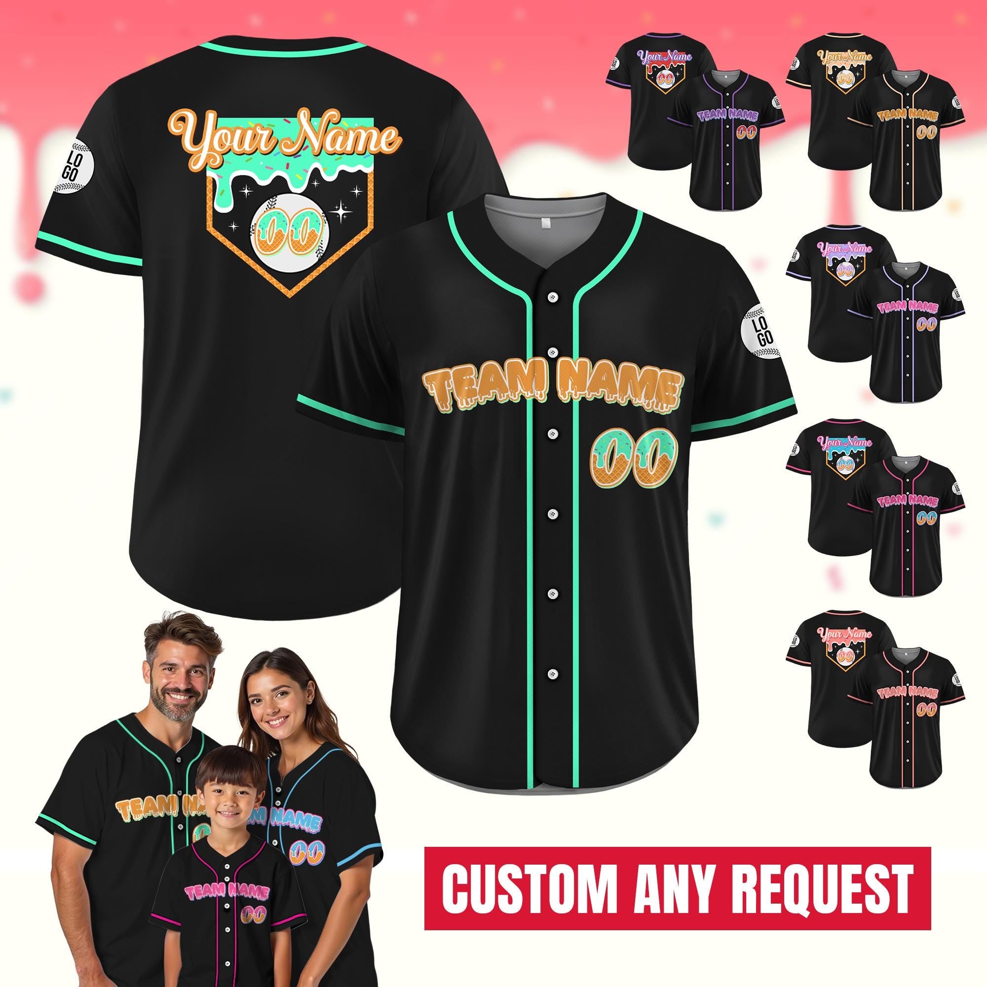 Personalized Ice Cream Drip Baseball Jersey for Adult Kid, Custom Sprinkle Drip Baseball Team Shirt, Matching Family Shirt, Birthday Gifts