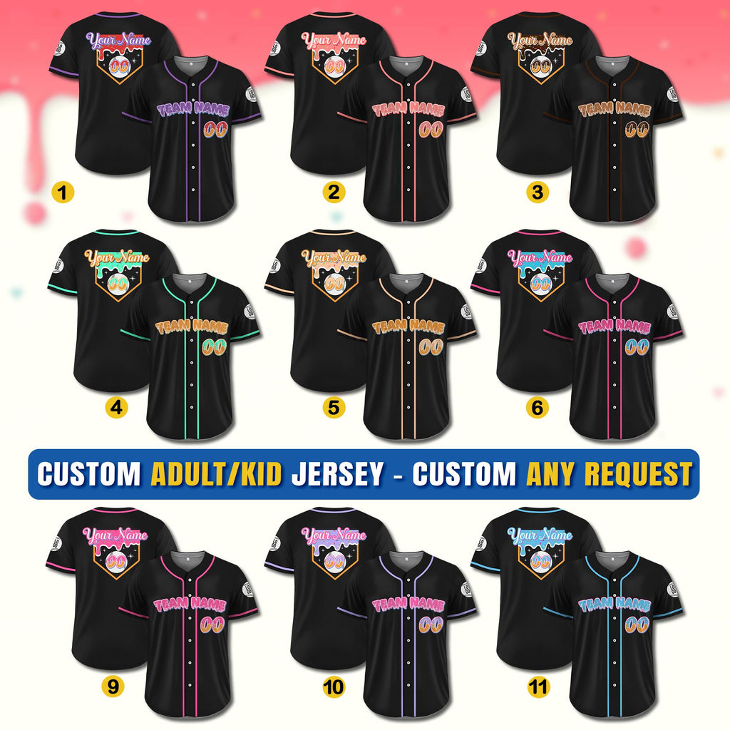 Personalized Birthday Baseball Jersey Ice Cream Drip, Custom Ice Cream Waffle Jersey, Ice Cream Drip Baseball Team Shirt, Birthday Gifts