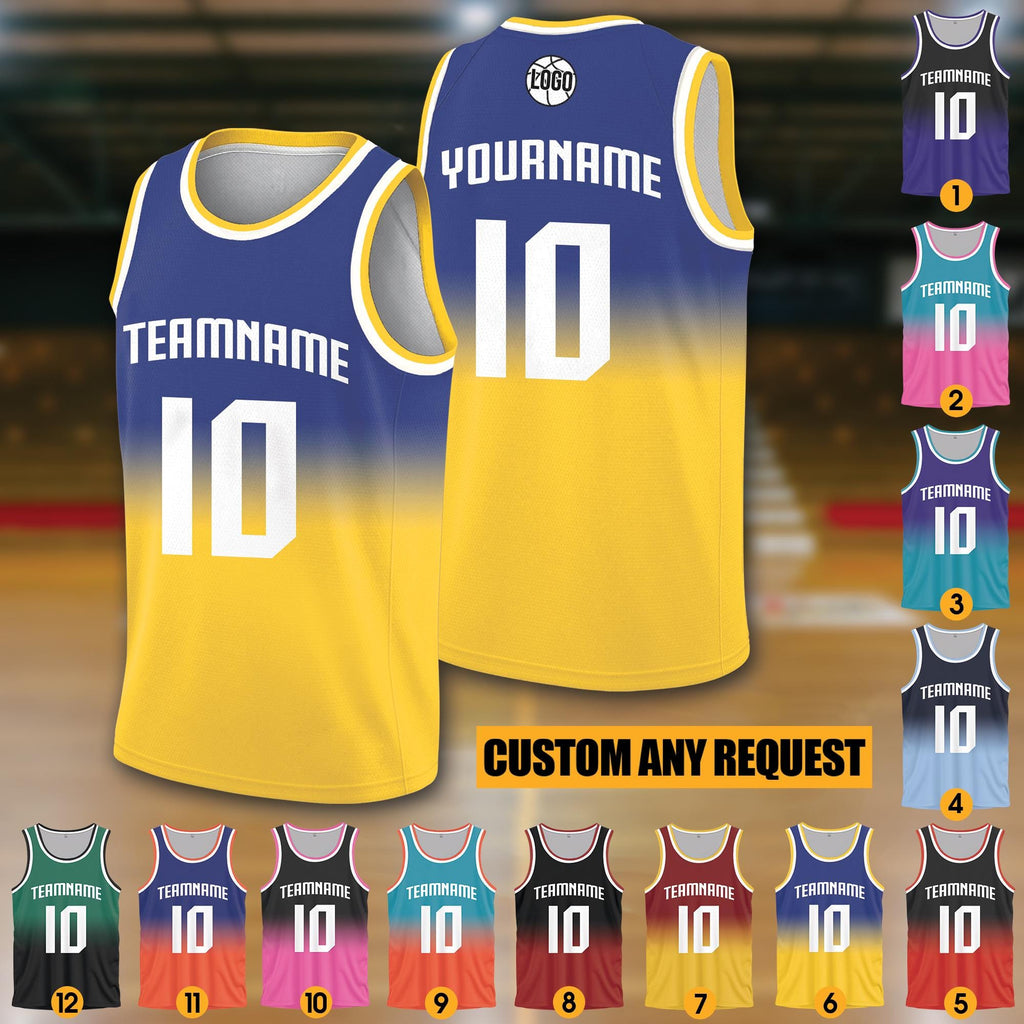 Personalized Gradient Basketball Jersey Team Name Number Jersey Shirt For Adult Kid Youth, Basketball Gifts for Dad, Game Day Jerseys