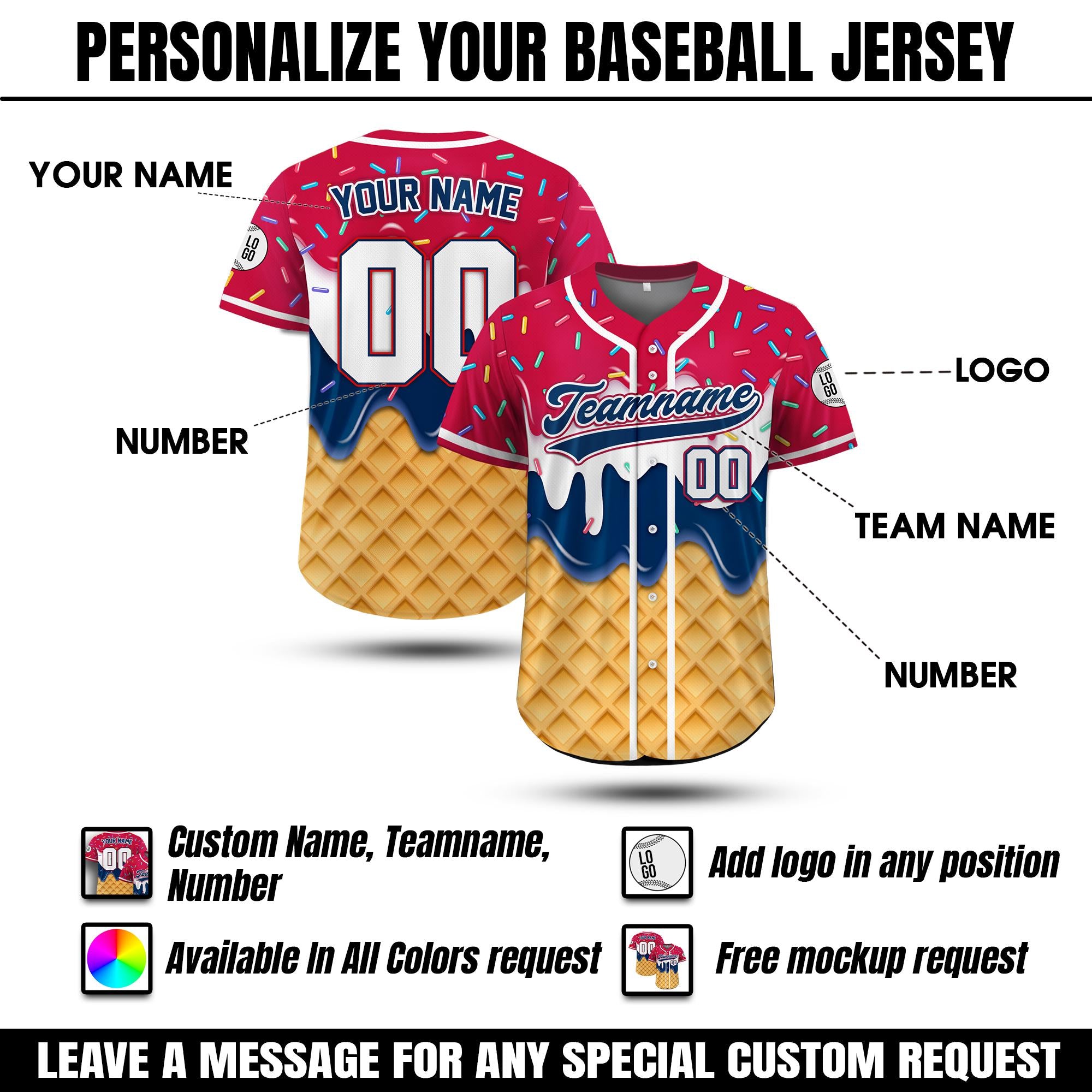 Custom American Flag Ice Cream Drip Baseball Jersey, Personalized USA Jersey with Name Number, 4th of July Shirt, Patriotic Gift For Men