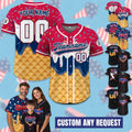 Custom American Flag Ice Cream Drip Baseball Jersey, Personalized USA Jersey with Name Number, 4th of July Shirt, Patriotic Gift For Men