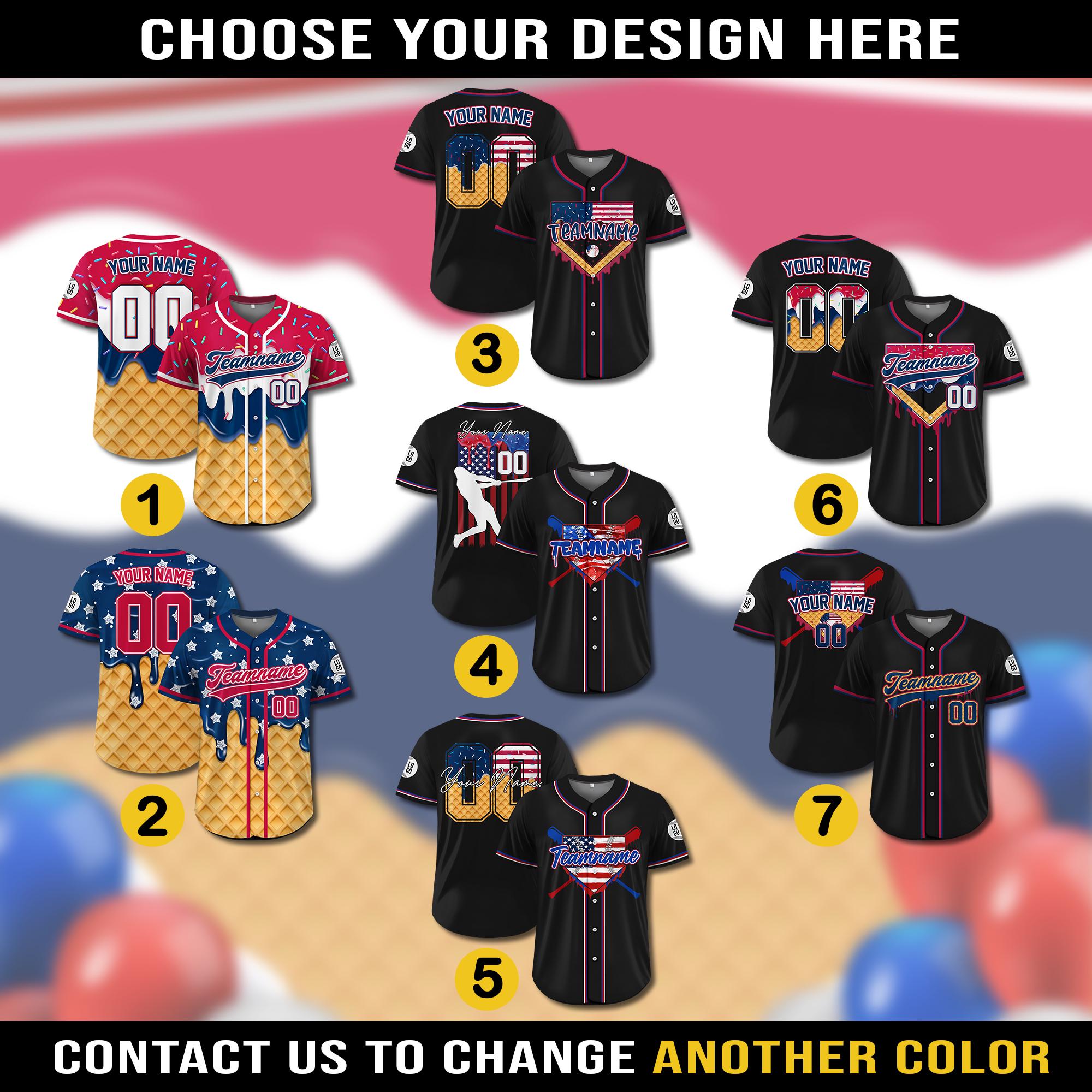 Custom American Flag Ice Cream Drip Baseball Jersey, Personalized USA Jersey with Name Number, 4th of July Shirt, Patriotic Gift For Men