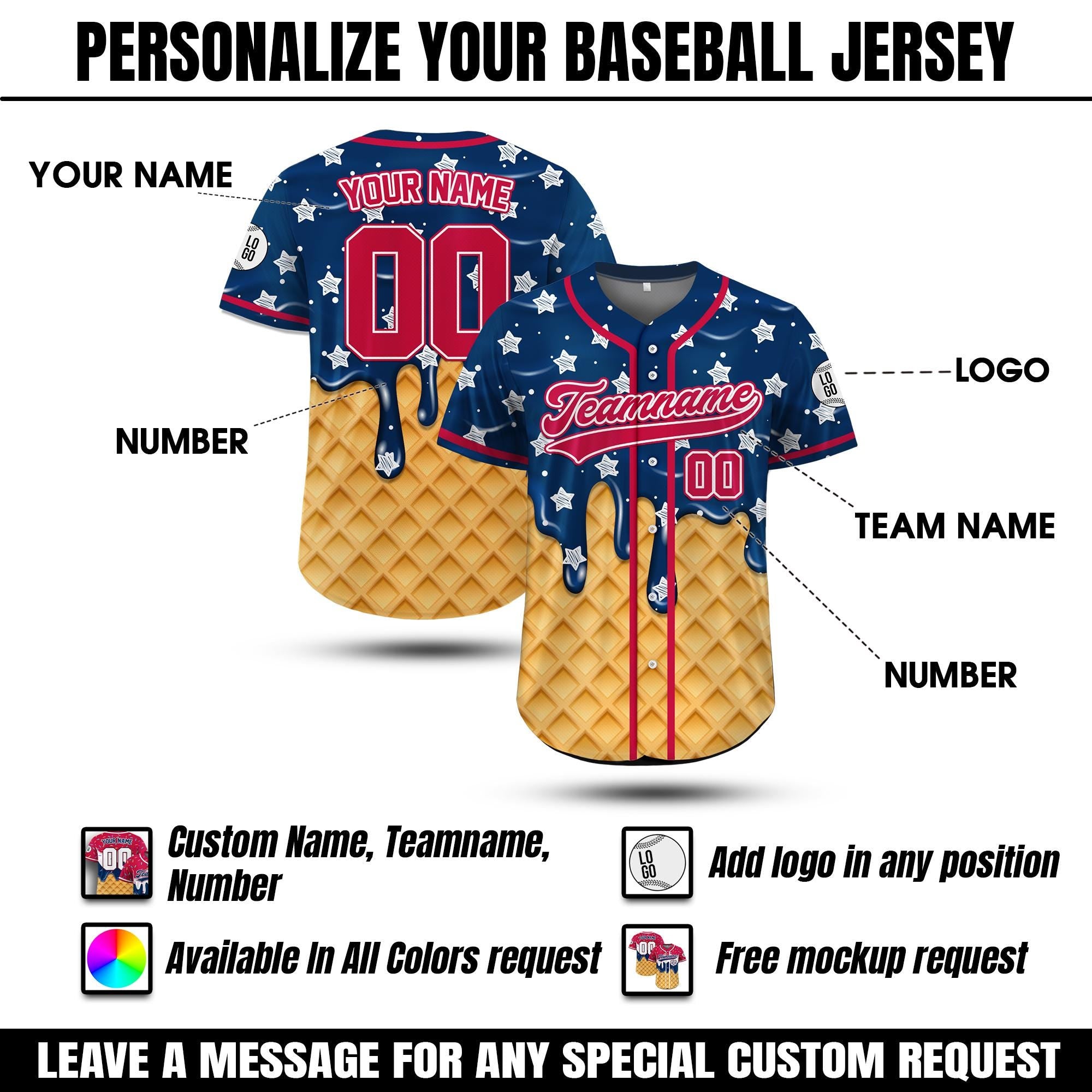 Personalized Dripping Ice Cream 4th of July USA Flag Baseball Jersey, Custom Ice Cream American, Patriotic Gift For Men Independence Day