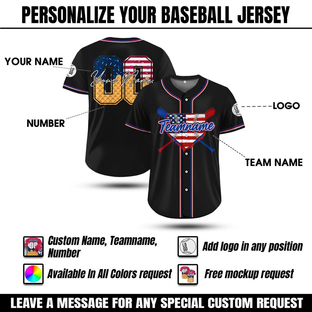 Custom Ice Cream Drip Baseball Jersey - Personalized Red White and Blue Jersey for 4th of July, Game Day Outfit, Patriotic Fans