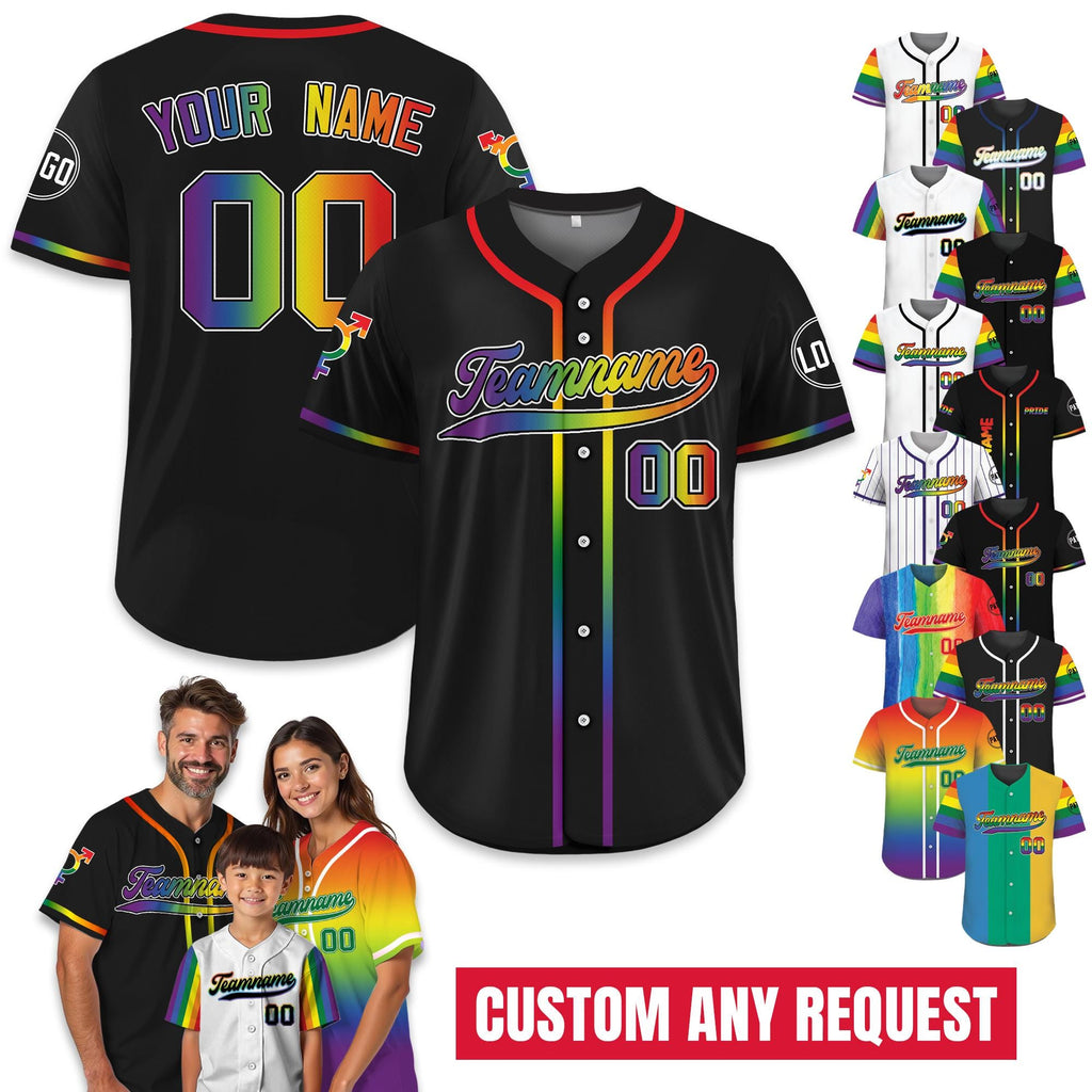 Custom LGBTQ Pride Month Baseball Jersey with Teamname Name Number, Rainbow Pride Jersey for LGBT, Personalized LGBT Team Baseball Jersey