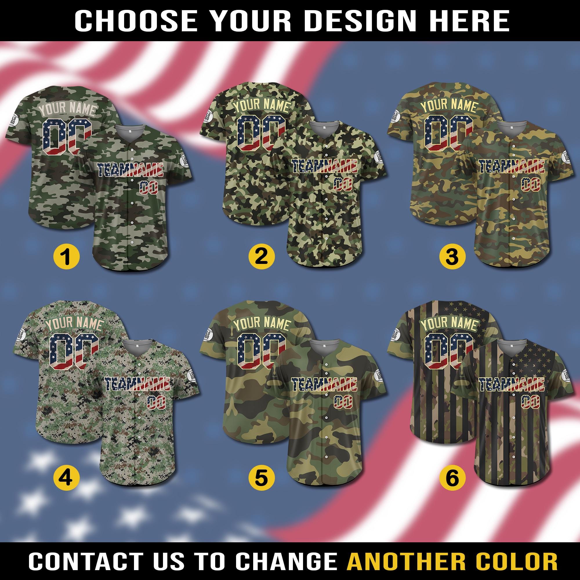 Printed Personalized Camo Baseball Jersey with Name Teamname Number, Custom Jerseys Shirt for Men Women Gifts for Veteran Baseball Fans