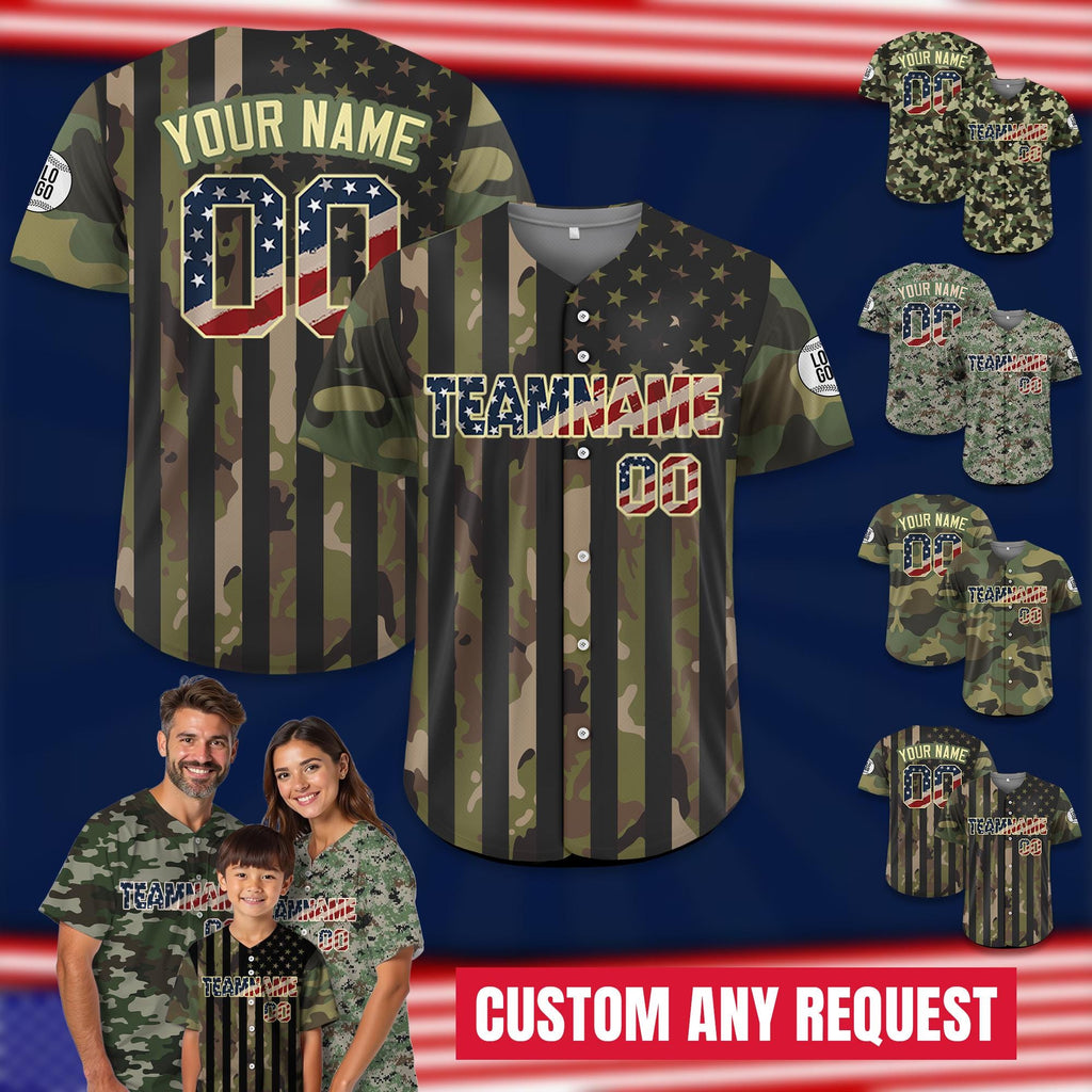 Custom Camouflage Baseball Jersey, Personalized Camo Jersey Uniform For Men Women Youth Kid, Gift for Father's Day, Custom Hunting Shirt