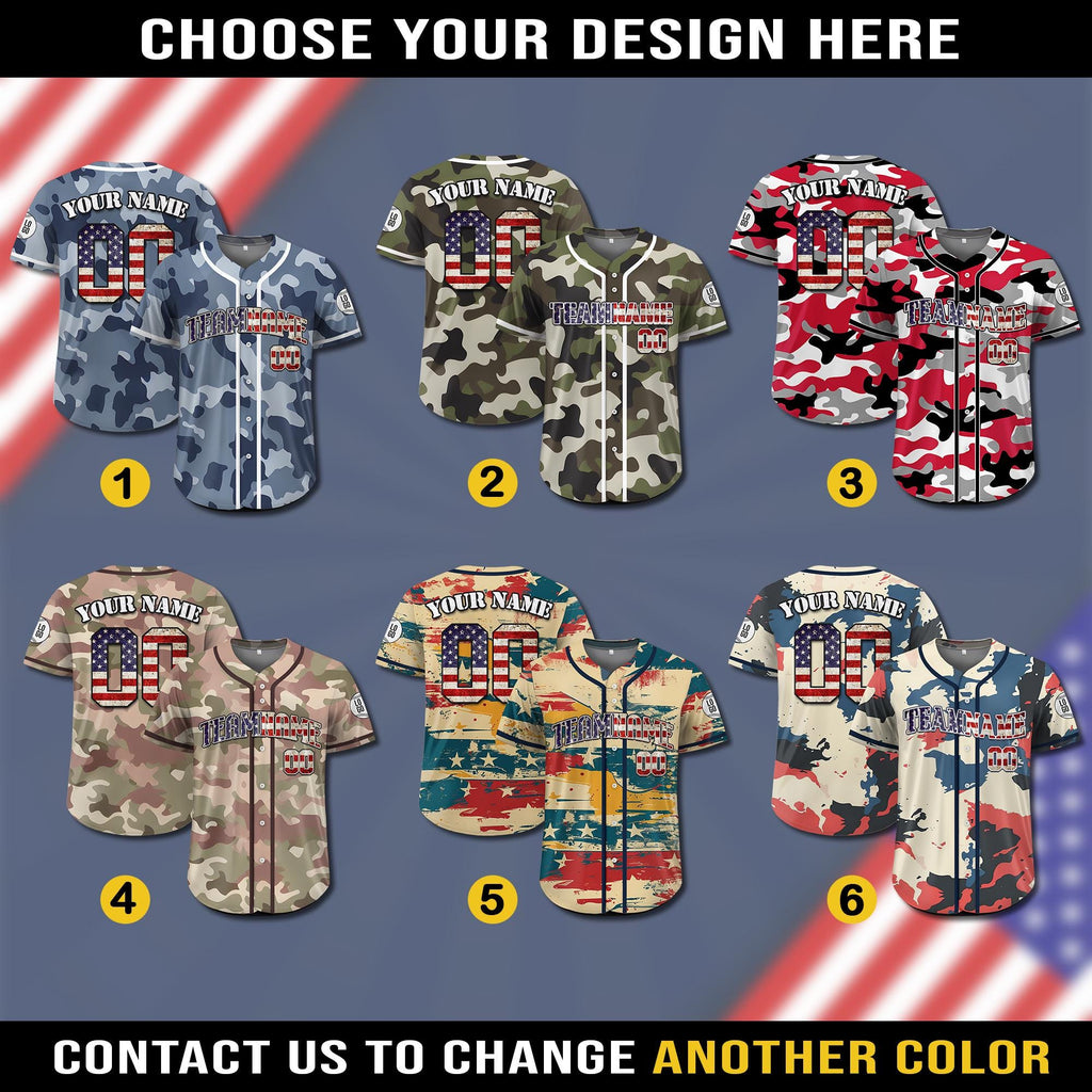 Custom Name Camo Baseball Jersey, Personalized Camouflage Jersey Uniform For Men Women Youth Kid, Patriotic Jersey Gift for Fathers Day