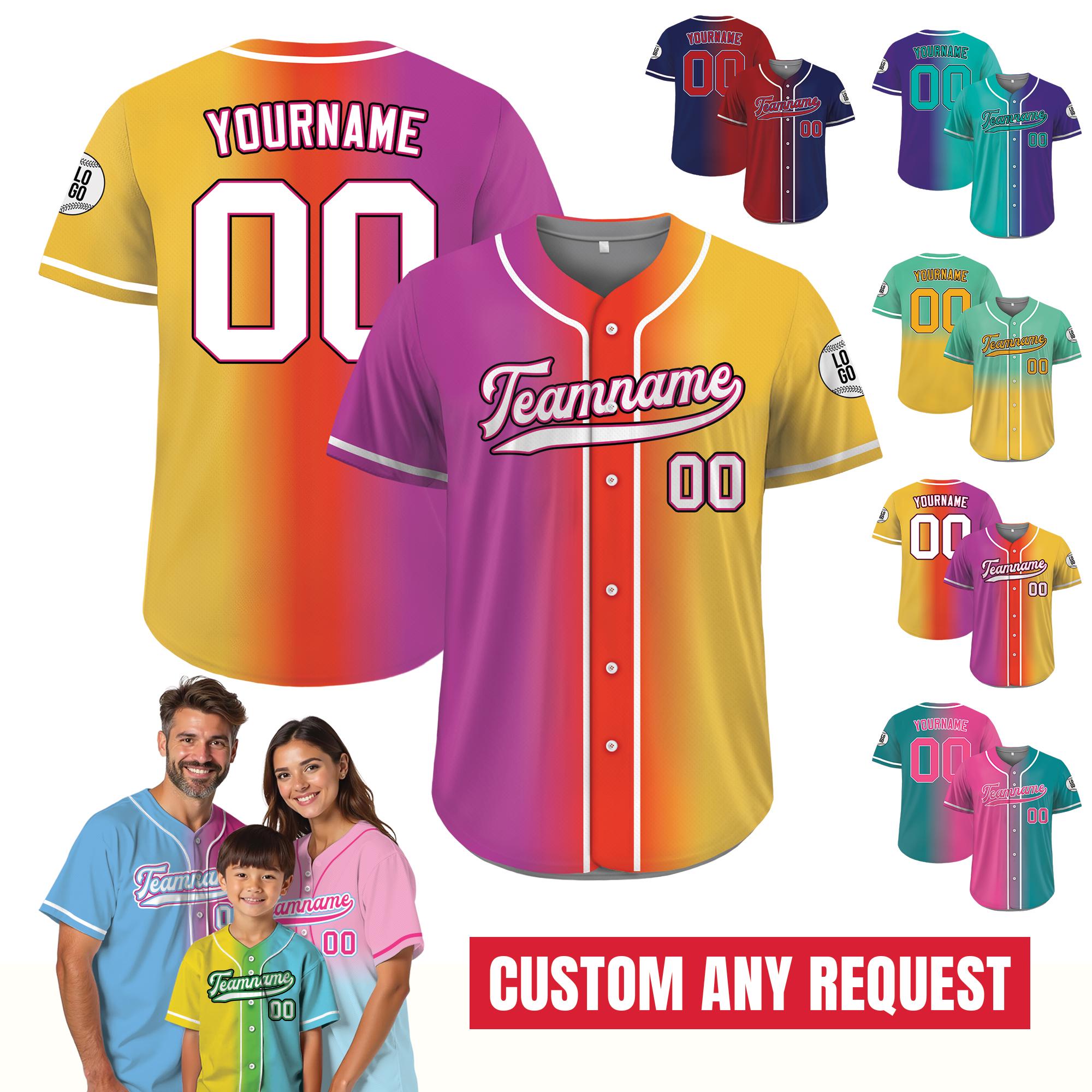 Printed Gradient Custom Baseball Jersey with Teamname Name Number, Jerseys Shirt for Men Women Youth Gifts for Baseball Fans Pink Red Yellow