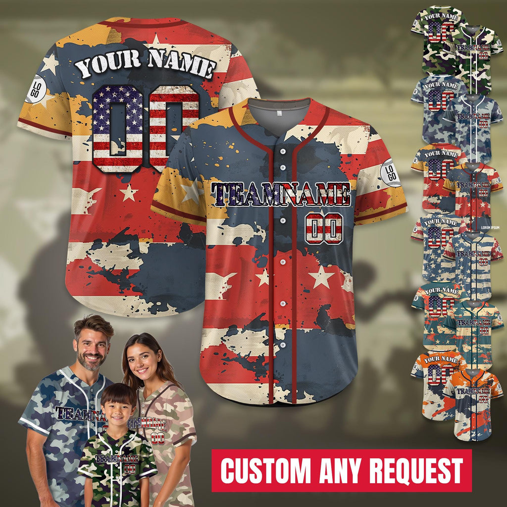 Custom Camo Baseball Jersey, Personalized Camouflage Jersey Uniform For Adult Kid,Father's Day Gift for Veteran Dad, Fishing Dad Hunting Dad