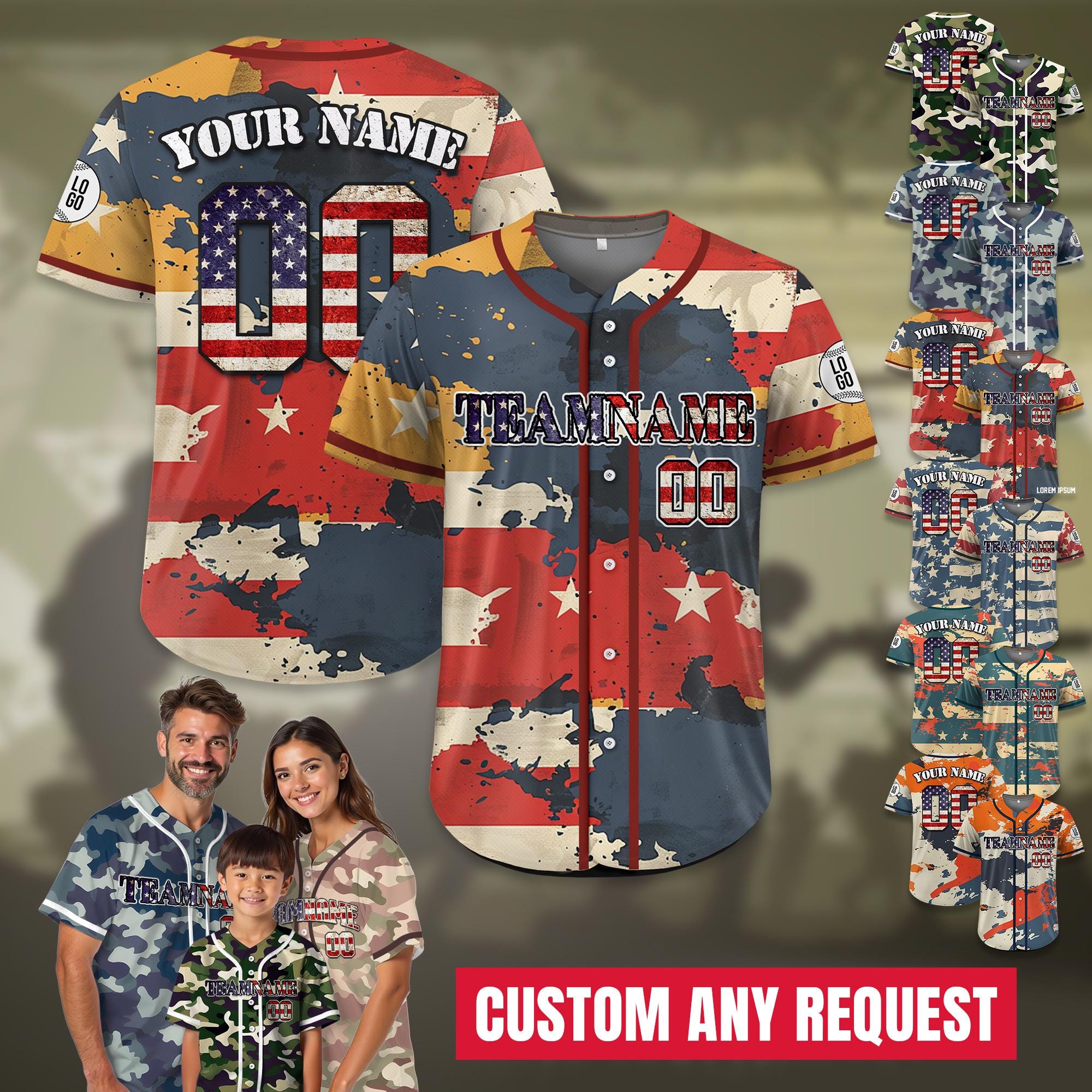 Custom Camo Baseball Jersey, Personalized Camouflage Jersey Uniform For Adult Kid,Father's Day Gift for Veteran Dad, Fishing Dad Hunting Dad