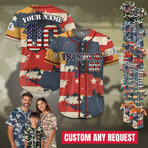 Custom Camo Baseball Jersey, Personalized Camouflage Jersey Uniform For Adult Kid,Father's Day Gift for Veteran Dad, Fishing Dad Hunting Dad
