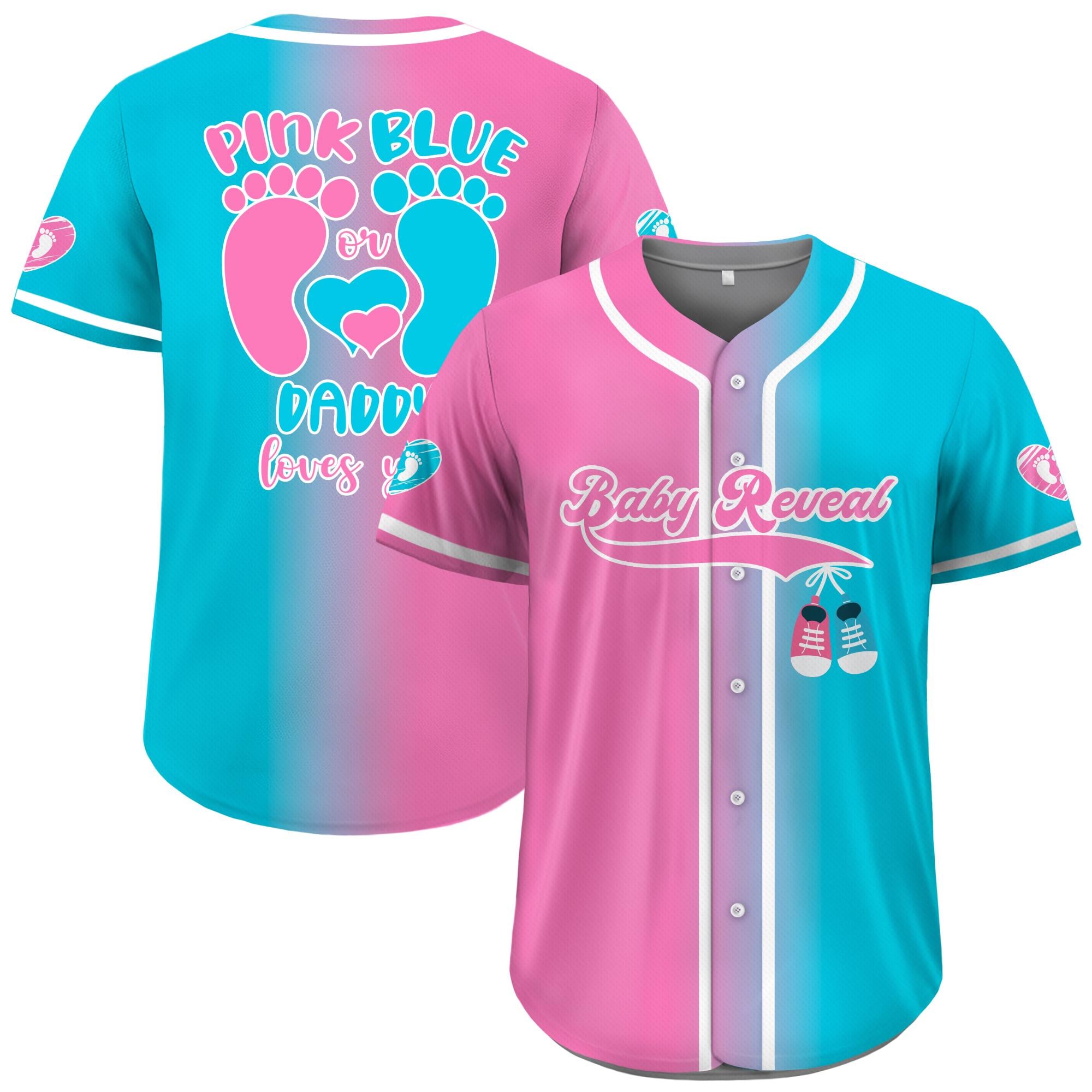 Personalized Gradient Baby Reveal Baseball Jersey for Adult Kid, Custom Gender Reveal Jersey, Reveal Party Jersey, Family Matching Outfits