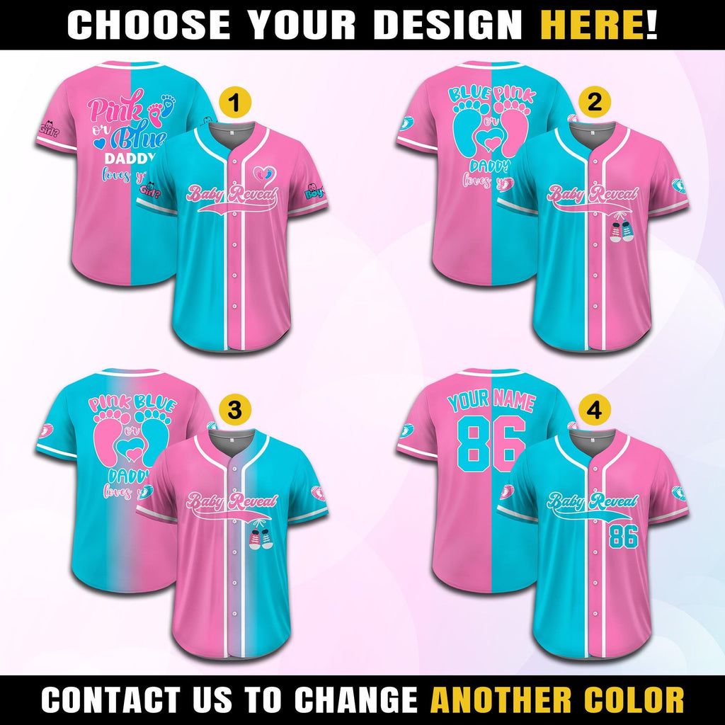 Personalized Gradient Baby Reveal Baseball Jersey for Adult Kid, Custom Gender Reveal Jersey, Reveal Party Jersey, Family Matching Outfits