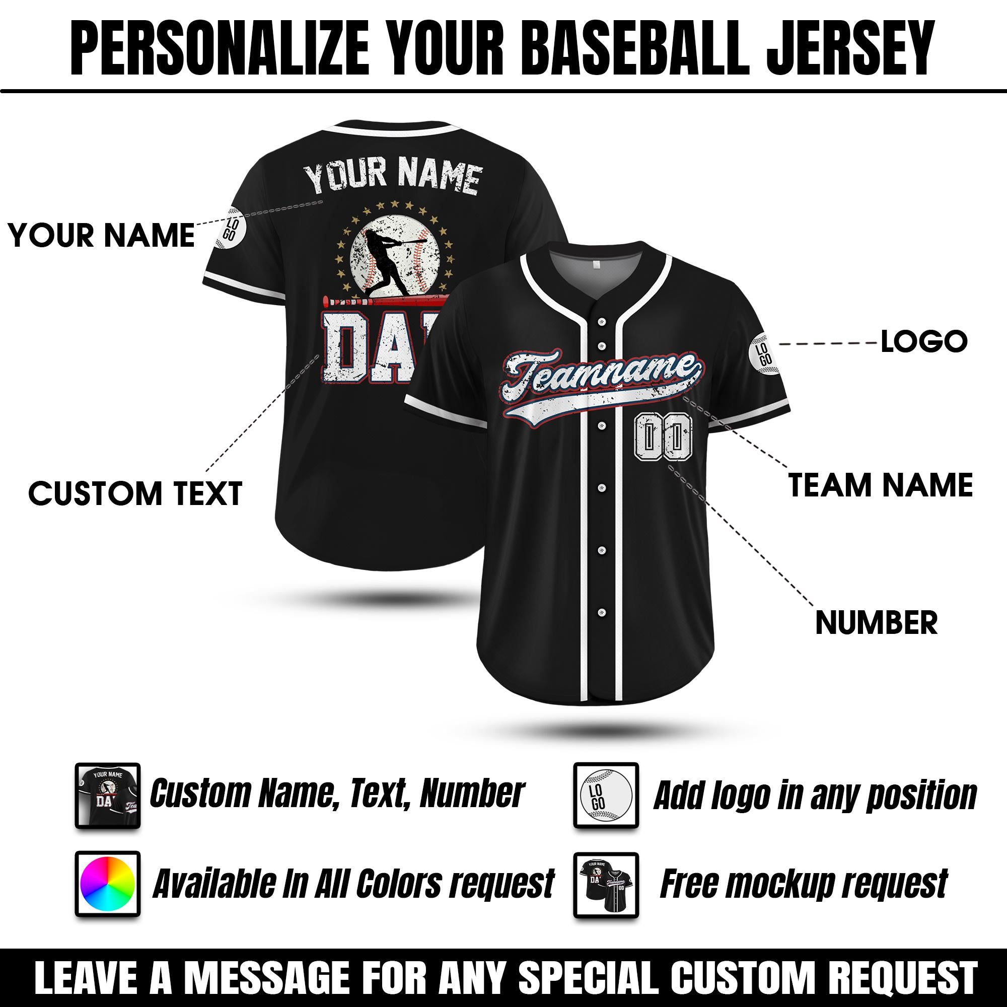 Personalized Baseball Jersey for Dad, Custom Dad Shirt with Names Numbers, Father's Day Gift 2026, Baseball Dad Gift