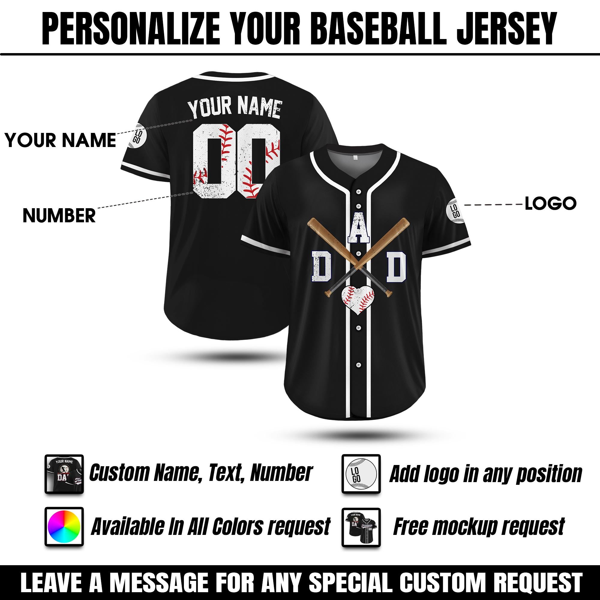 Personalized Dad Baseball Jersey, Custom Dad Shirt with Names Numbers, Baseball Dad Apparel, Father's Day Gift for Dad, Husband, Grandpa