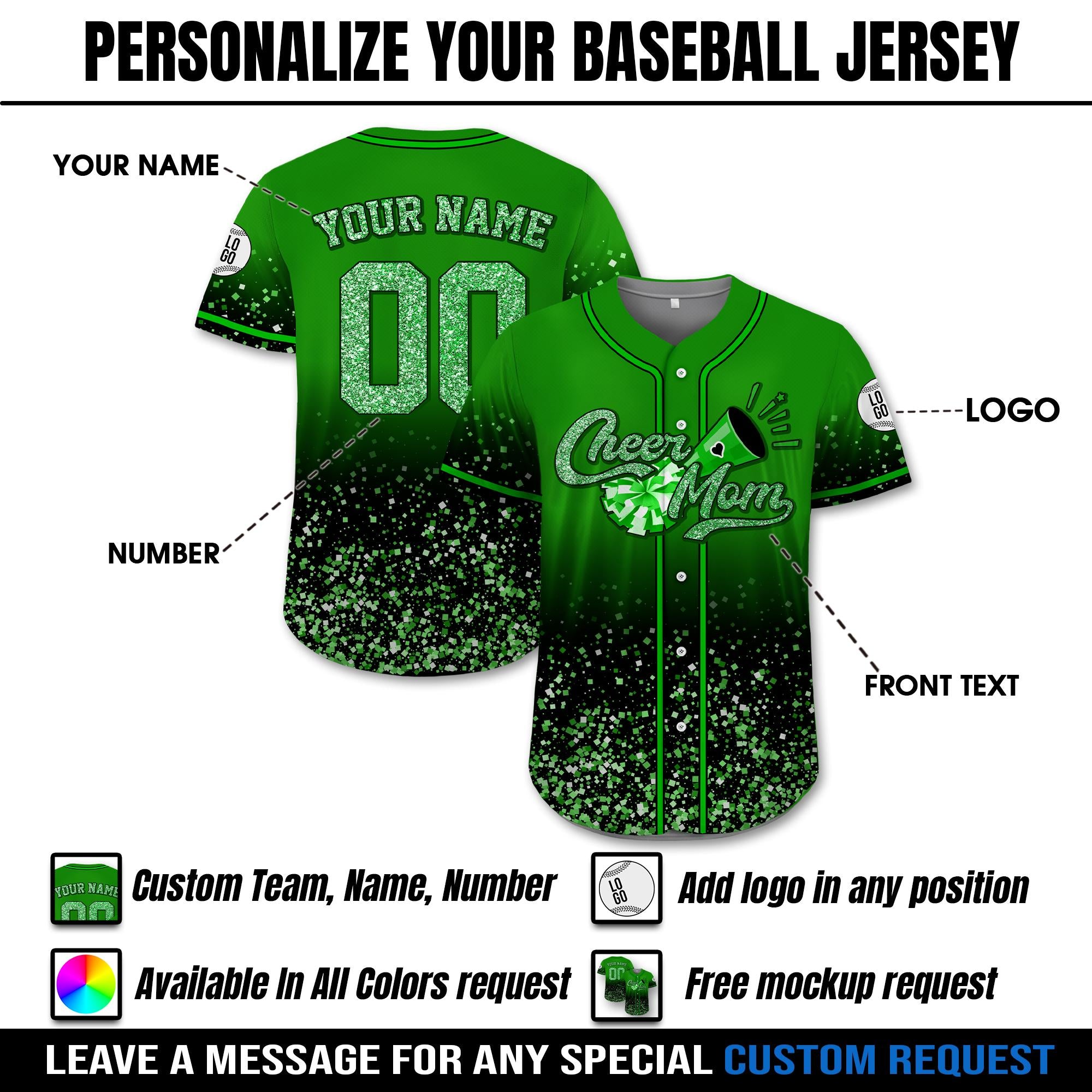 Custom Name Cheer Mom Shirt, Personalized Name Number Glitter Baseball Jersey, Cheer Team Gifts, Mom Gift on Mother's day, Cheer Mama Gift
