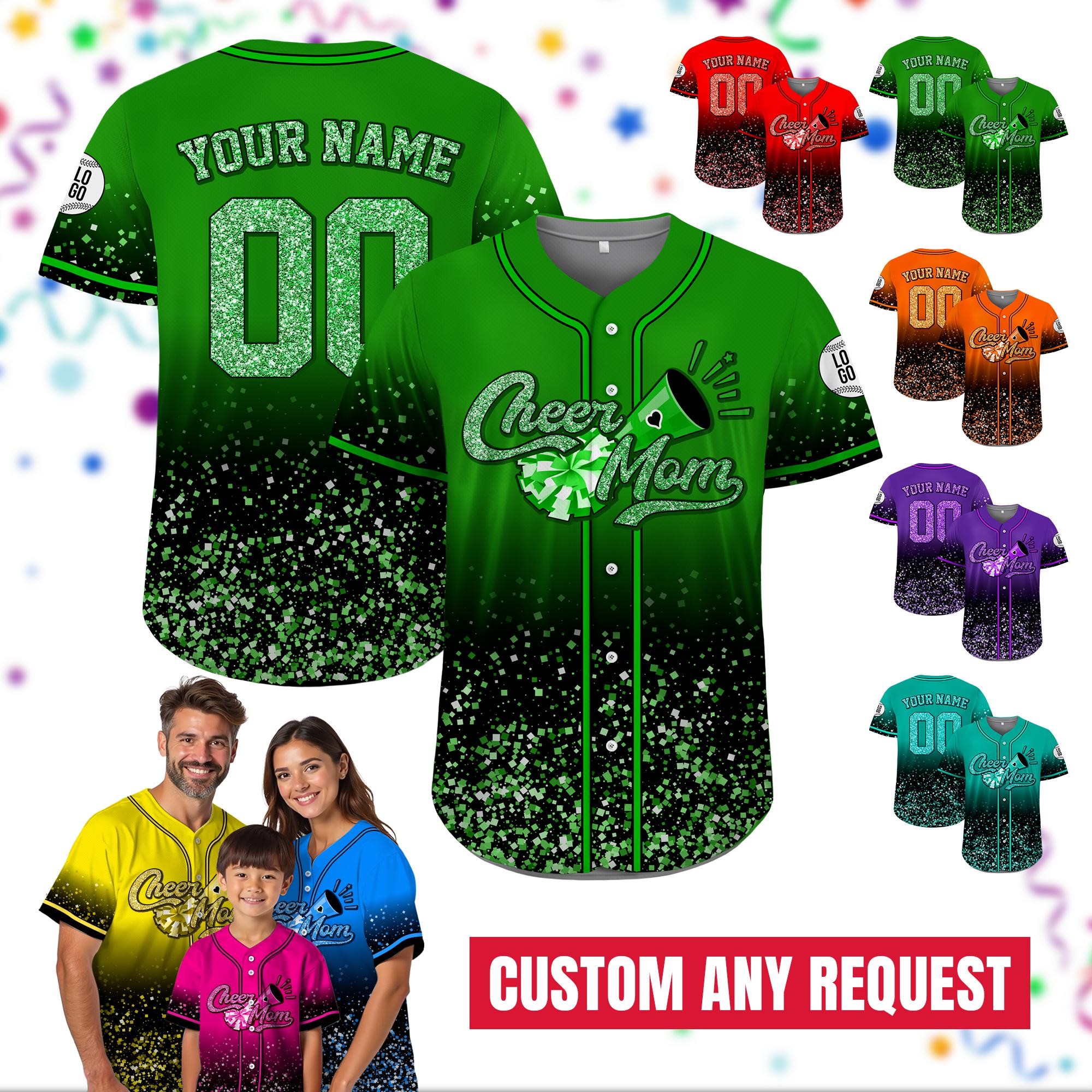 Custom Name Cheer Mom Shirt, Personalized Name Number Glitter Baseball Jersey, Cheer Team Gifts, Mom Gift on Mother's day, Cheer Mama Gift