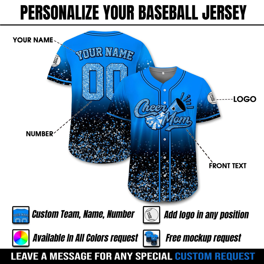 Custom Name Cheer Mom Shirt, Personalized Name Number Glitter Baseball Jersey, Cheer Team Gifts, Mom Gift on Mother's day, Cheer Mama Gift