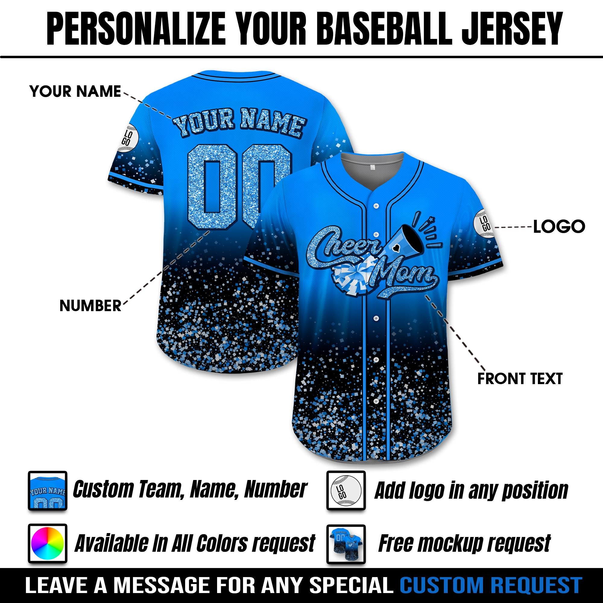 Custom Name Cheer Mom Shirt, Personalized Name Number Glitter Baseball Jersey, Cheer Team Gifts, Mom Gift on Mother's day, Cheer Mama Gift