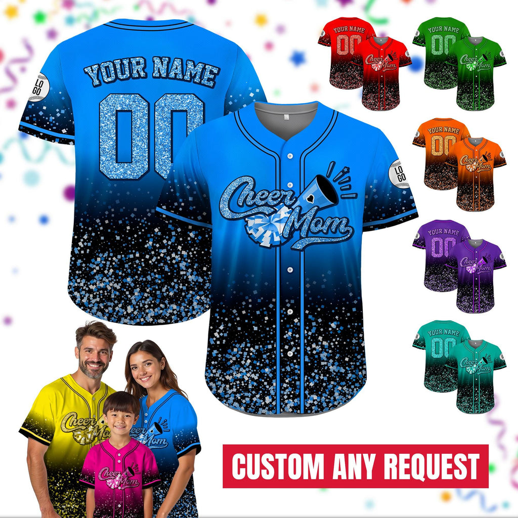 Custom Name Cheer Mom Shirt, Personalized Name Number Glitter Baseball Jersey, Cheer Team Gifts, Mom Gift on Mother's day, Cheer Mama Gift