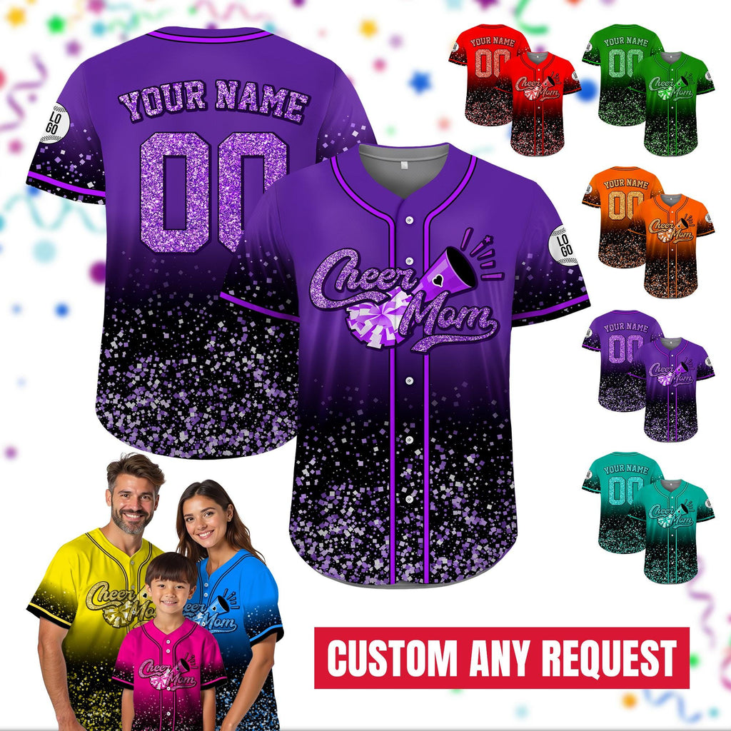 Custom Glitter Cheer Mom Shirt, Personalized Name Number Glitter Baseball Jersey, Cheer Team Gifts for Mom on Mother's day, Cheer Mama Gift
