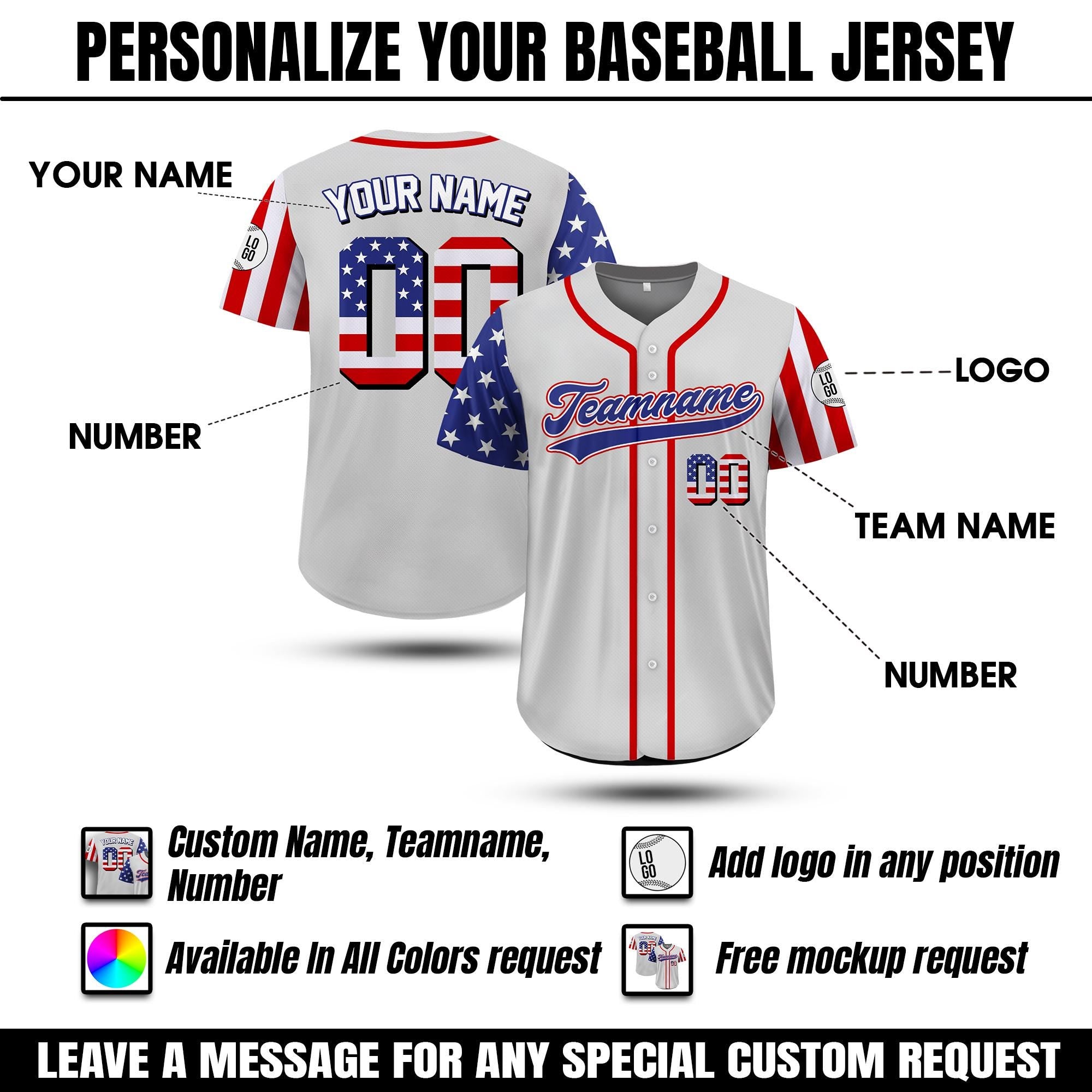 Custom American Flag Baseball Jersey, Personalized USA Jersey with Name & Number, 4th of July Shirt, Patriotic Gift for Veteran Armed Forces