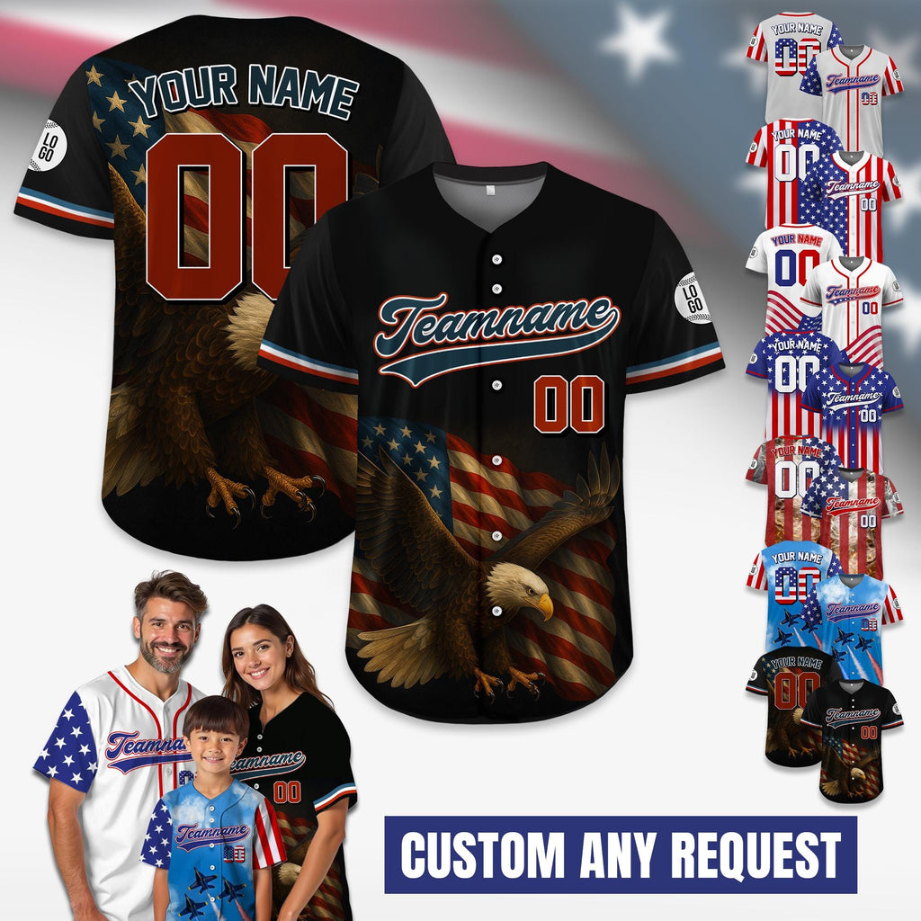 Personalized American Eagle Baseball Jersey, Custom Name Number Patriotic USA Flag Shirt, Gift for American Lovers, 4th of July Apparel