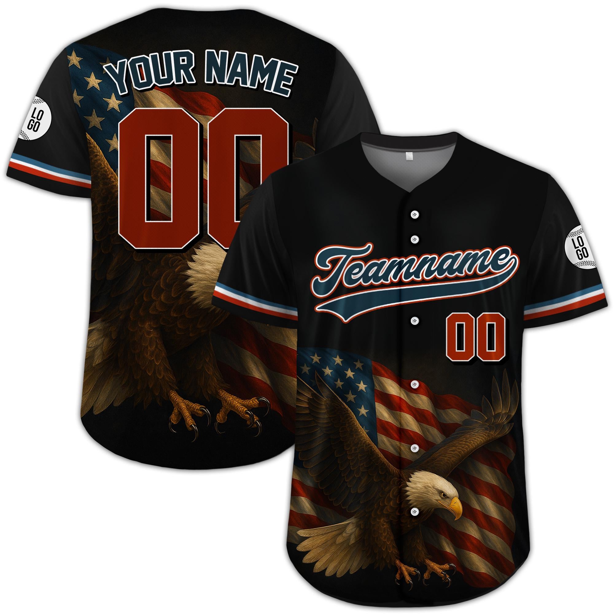 Personalized American Eagle Baseball Jersey, Custom Name Number Patriotic USA Flag Shirt, Gift for American Lovers, 4th of July Apparel