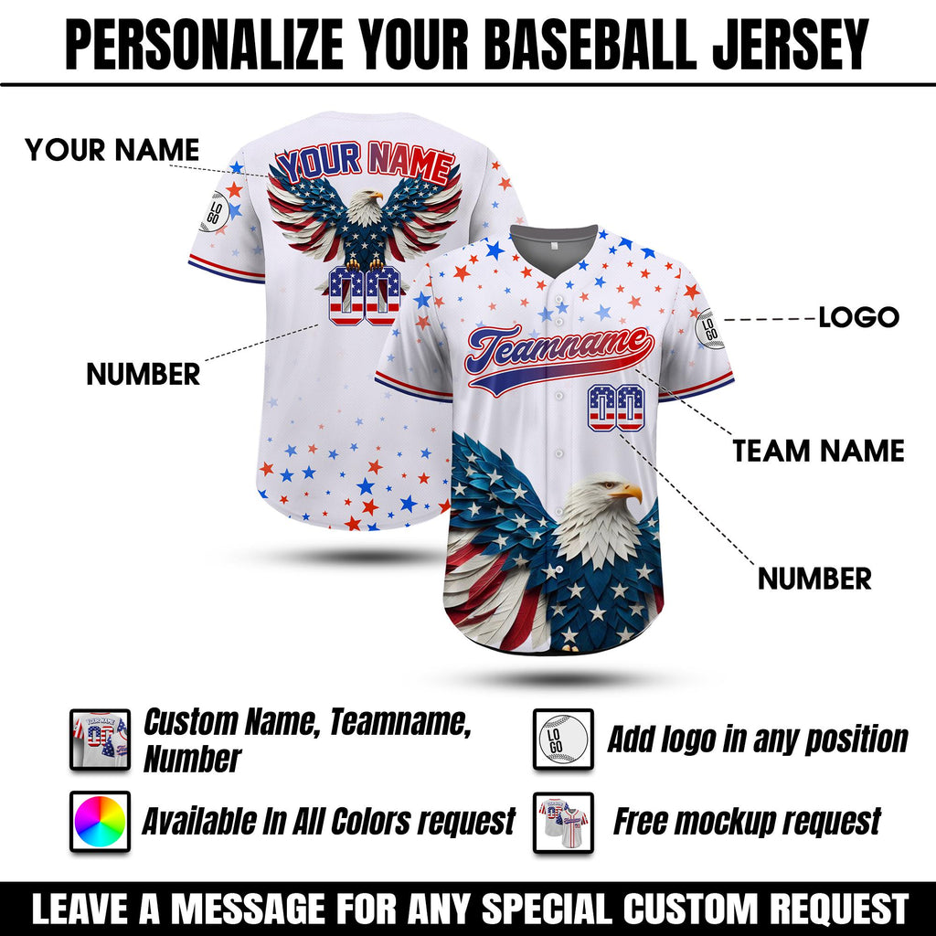 Personalized Eagle American Baseball Jersey, Custom Name Patriotic Jersey USA Flag Shirt, Gift for American Lovers, 4th of July Shirt