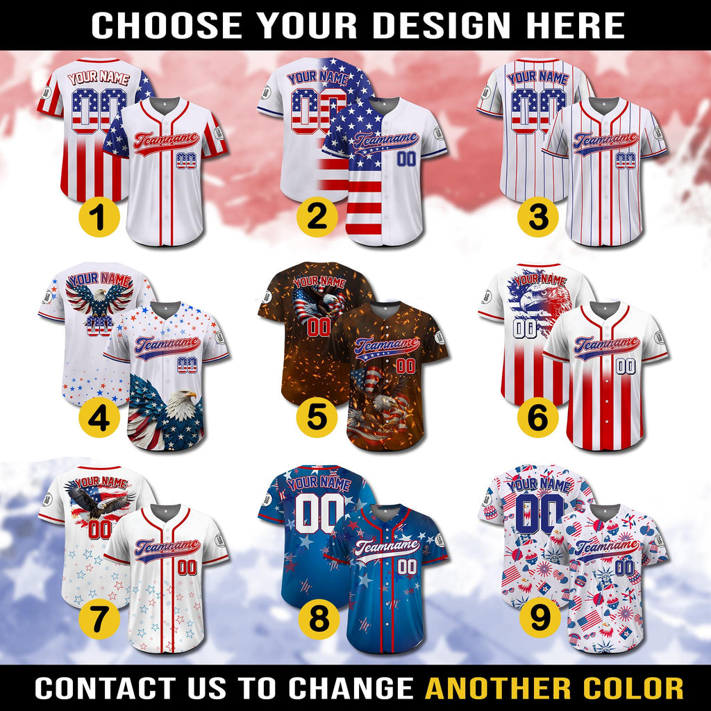 Custom Name Eagle American Baseball Jersey, Personalized Patriotic Jersey USA Flag Shirt, Independence Day Shirt, Gift for American Lovers