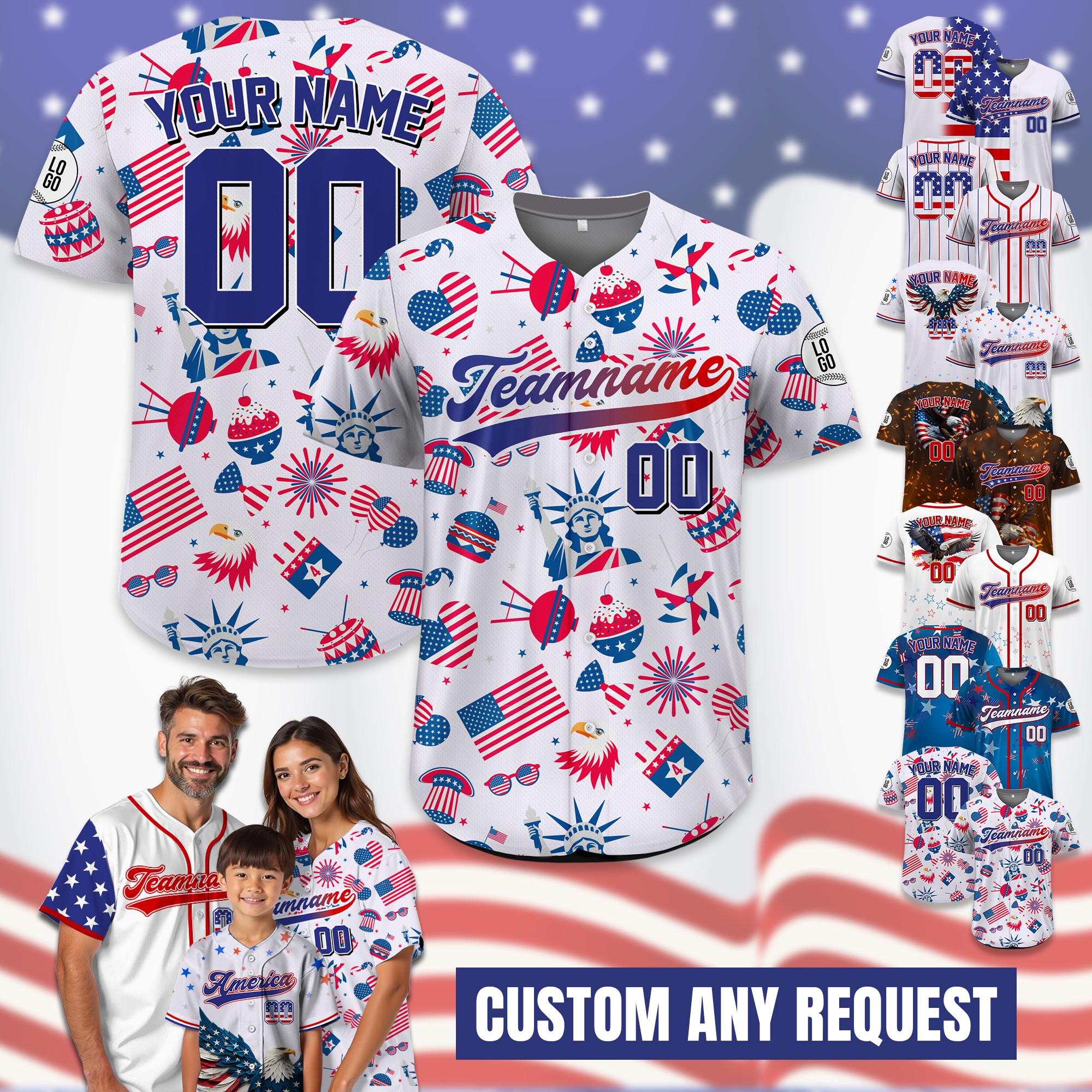 Custom Patriotic Jersey USA Flag Shirt, Personalized American Baseball Jersey Gift, Parade Fireworks Barbecue American Gifts For Him