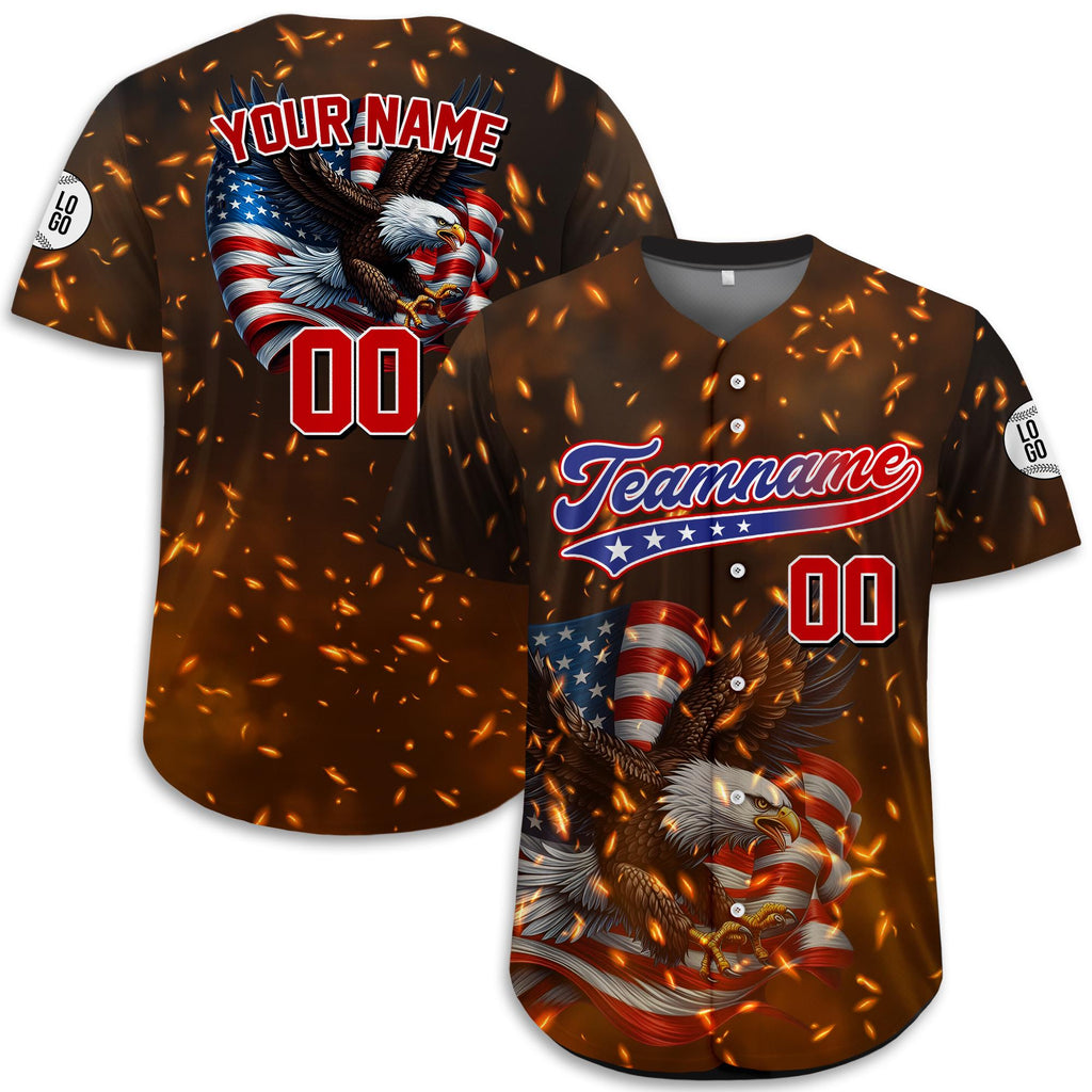 Custom Name Eagle American Baseball Jersey, Personalized Patriotic Jersey USA Flag Shirt, Independence Day Shirt, Gift for American Lovers