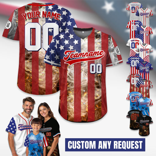 Custom American Flag Baseball Jersey, Personalized USA Jersey with Name Number, 4th of July Shirt Patriotic Gift For Men Retro America Shirt