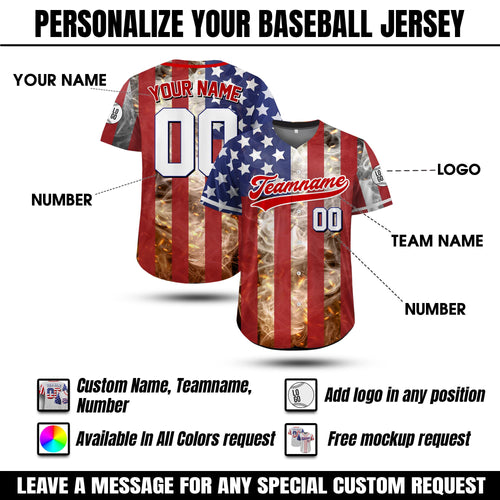 Custom American Flag Baseball Jersey, Personalized USA Jersey with Name Number, 4th of July Shirt Patriotic Gift For Men Retro America Shirt