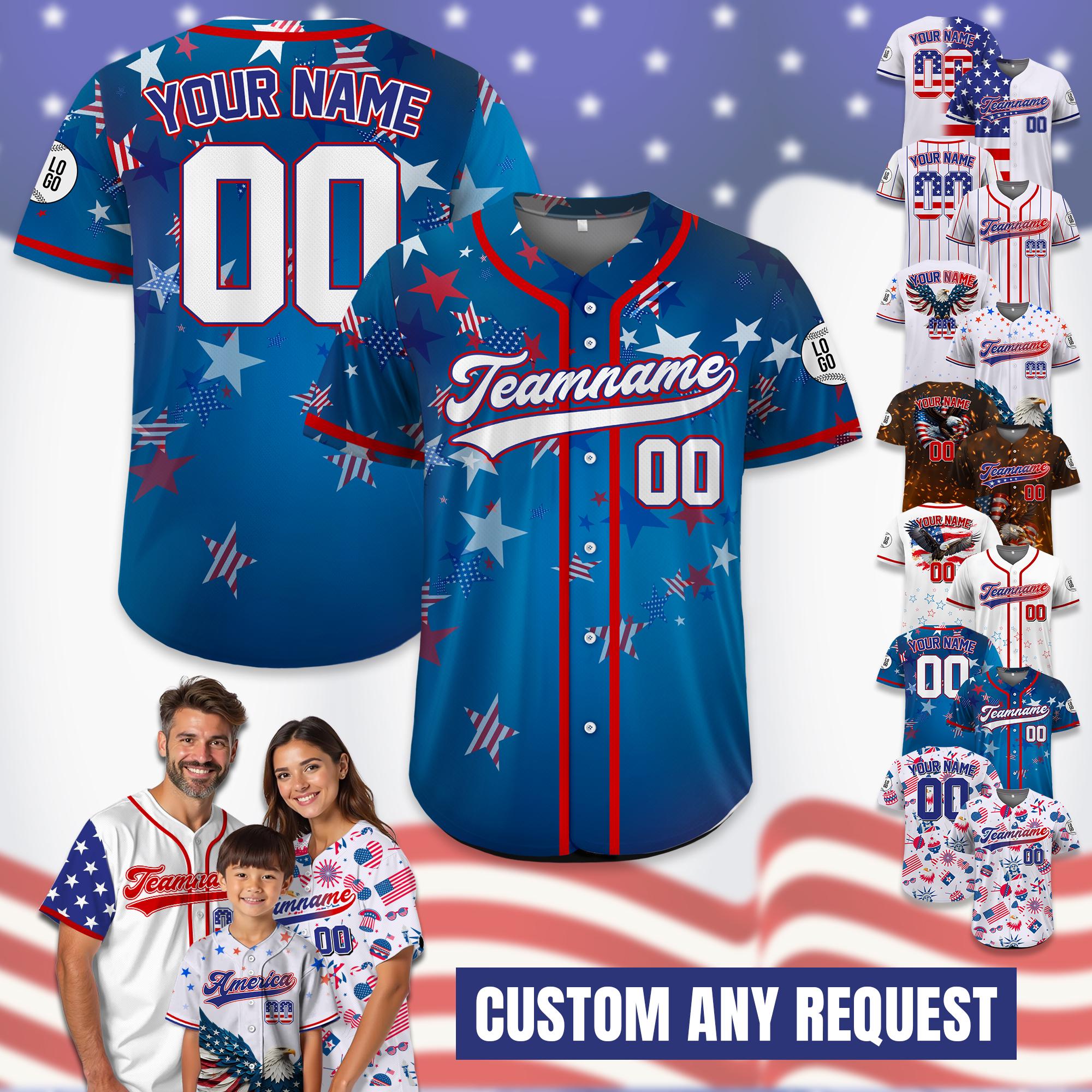 Custom Name Patriotic Baseball Jersey USA Flag Shirt, Personalized American Patriotic Shirt Fourth of July, Parade shirt on Independence Day