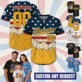 Personalized USA Beer Baseball Jersey with Name & Number, Custom 4th of July Independence Day Patriotic Shirt, American Flag Baseball Jersey
